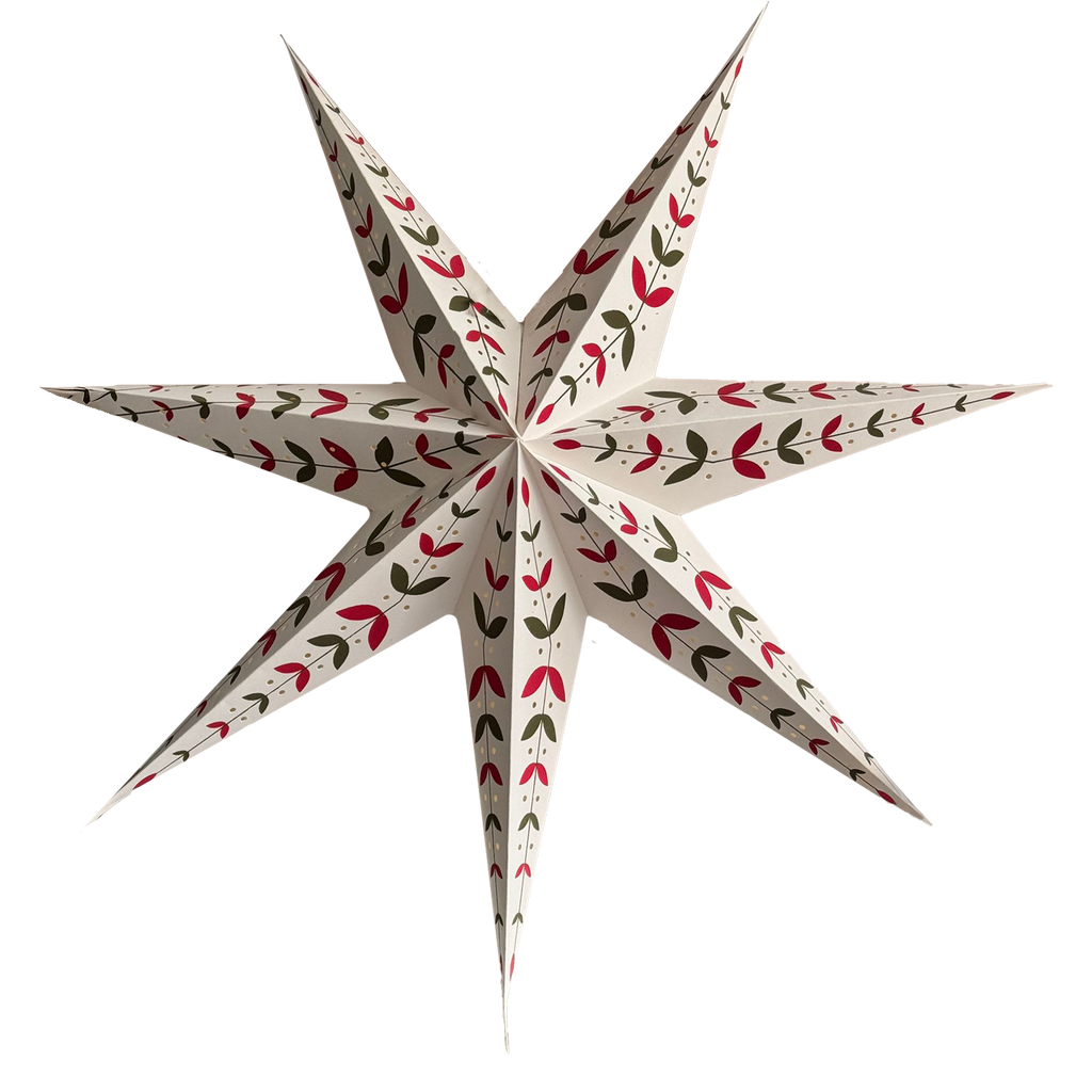 White Paper Star Lantern with Red and Green Leaves
