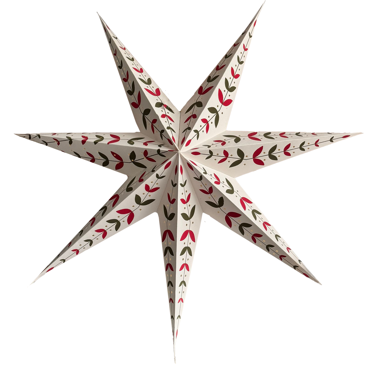 White Paper Star Lantern with Red and Green Leaves