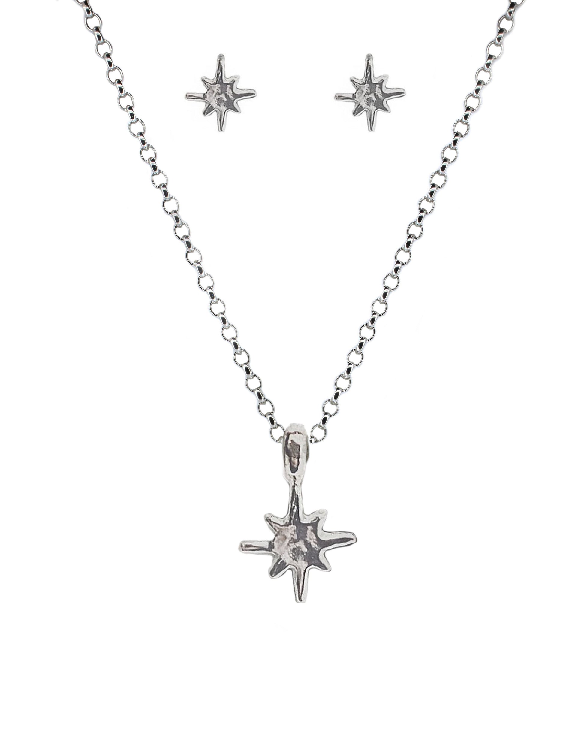North Star Silver Necklace and Earring Set