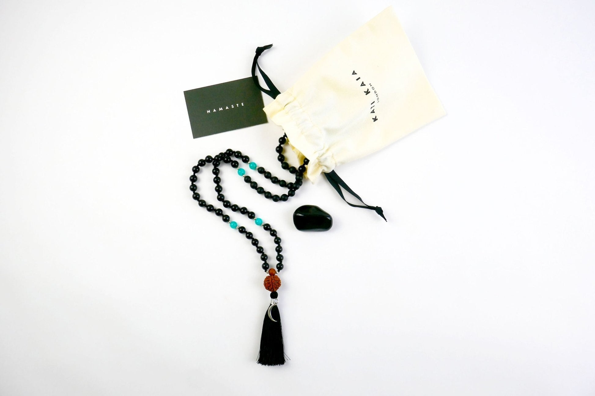 Nyx 108 Mala Necklace with Black Obsidian, Onyx and Blue Quartz