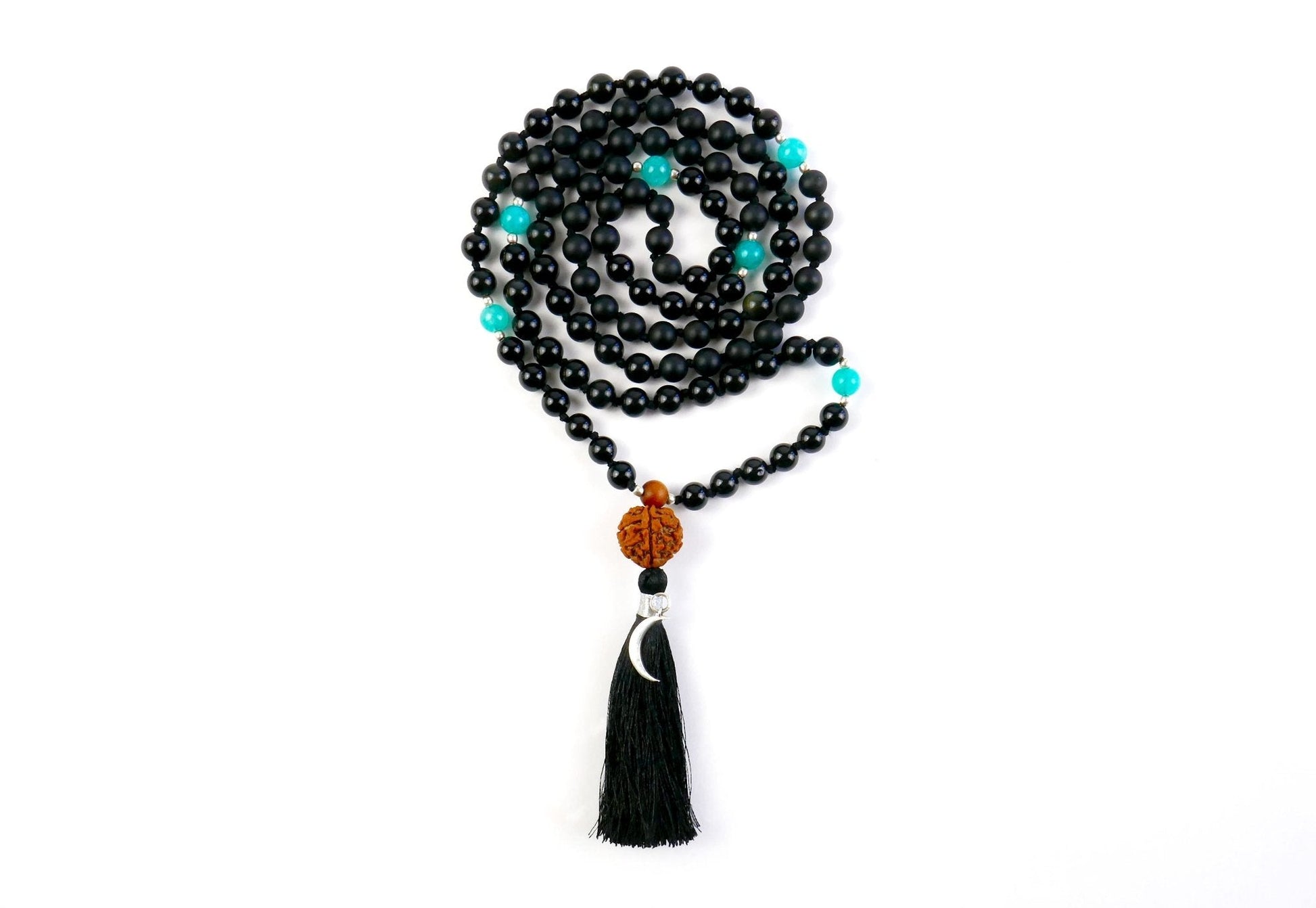 Nyx 108 Mala Necklace with Black Obsidian, Onyx and Blue Quartz