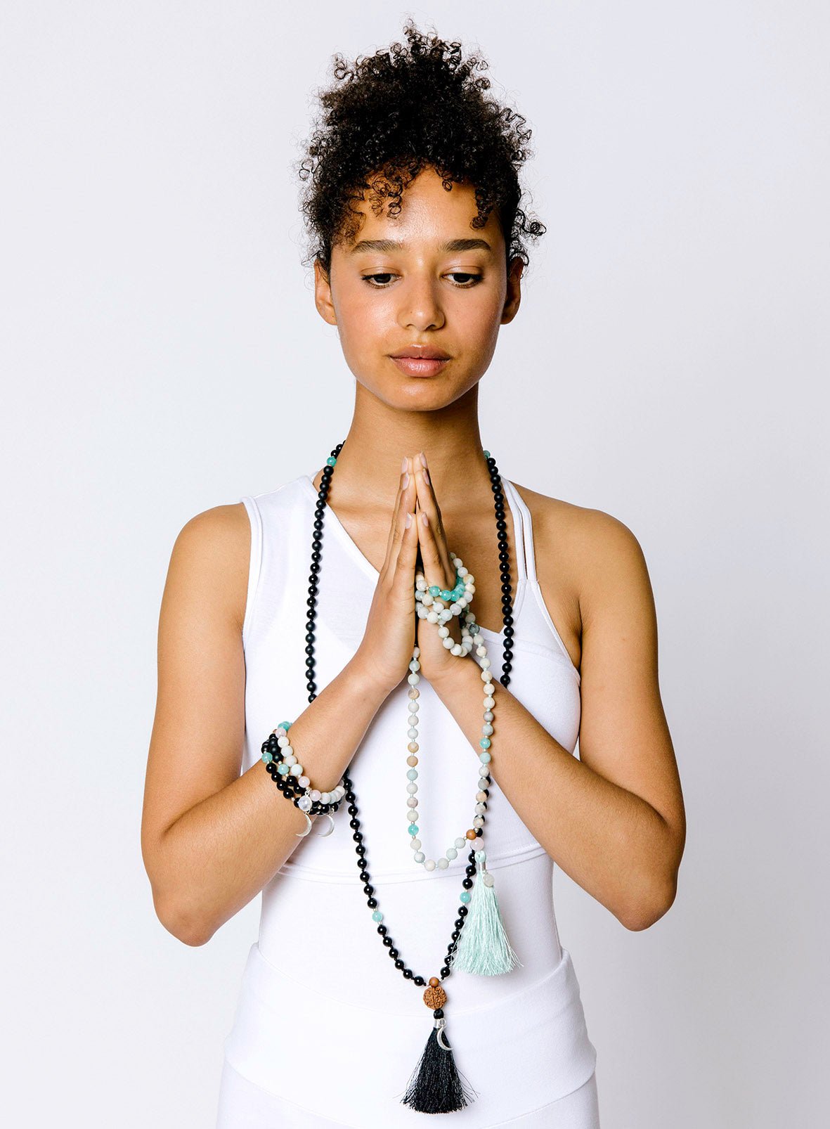 Nyx Mala 108 Beads Meditation Necklace and Bracelet Set in Black Obsidian and Sterling Silver