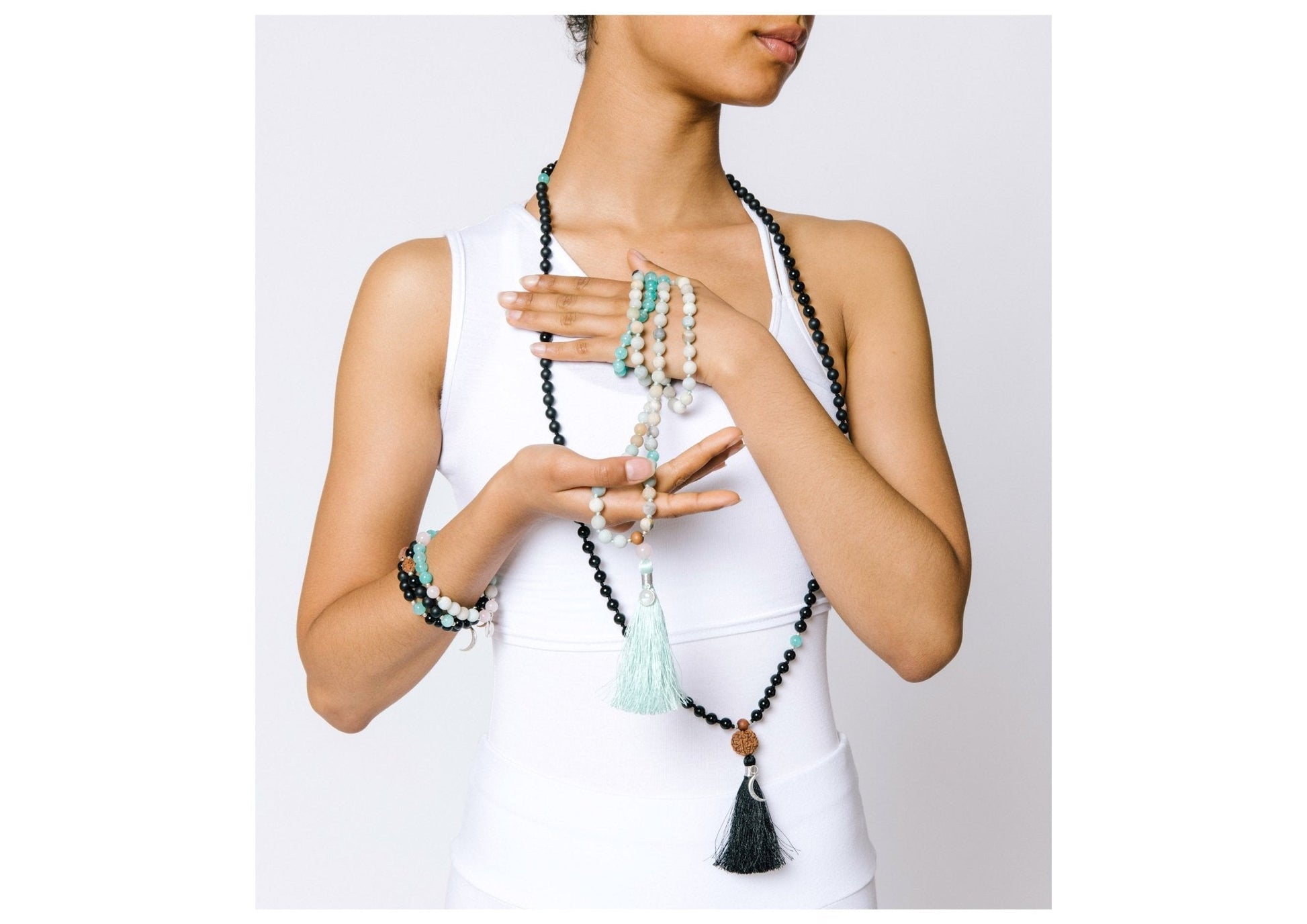 Nyx Mala 108 Beads Meditation Necklace and Bracelet Set in Black Obsidian and Sterling Silver