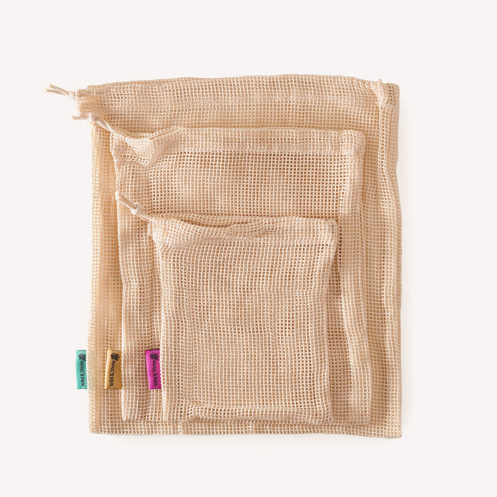 Organic Cotton Mesh Produce Bags Pack of 3