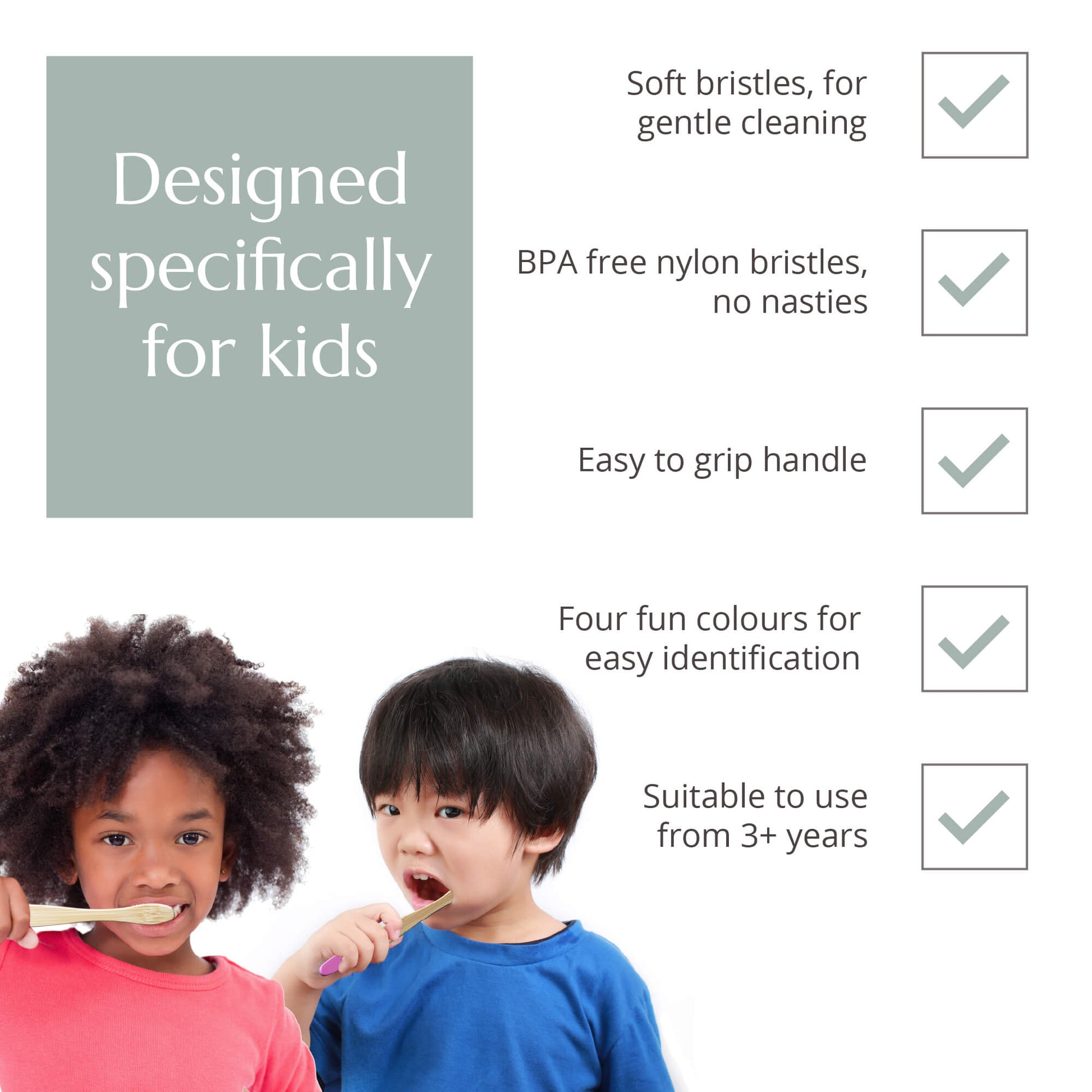 Children's Bamboo Toothbrush 4 Pack Multi Colour