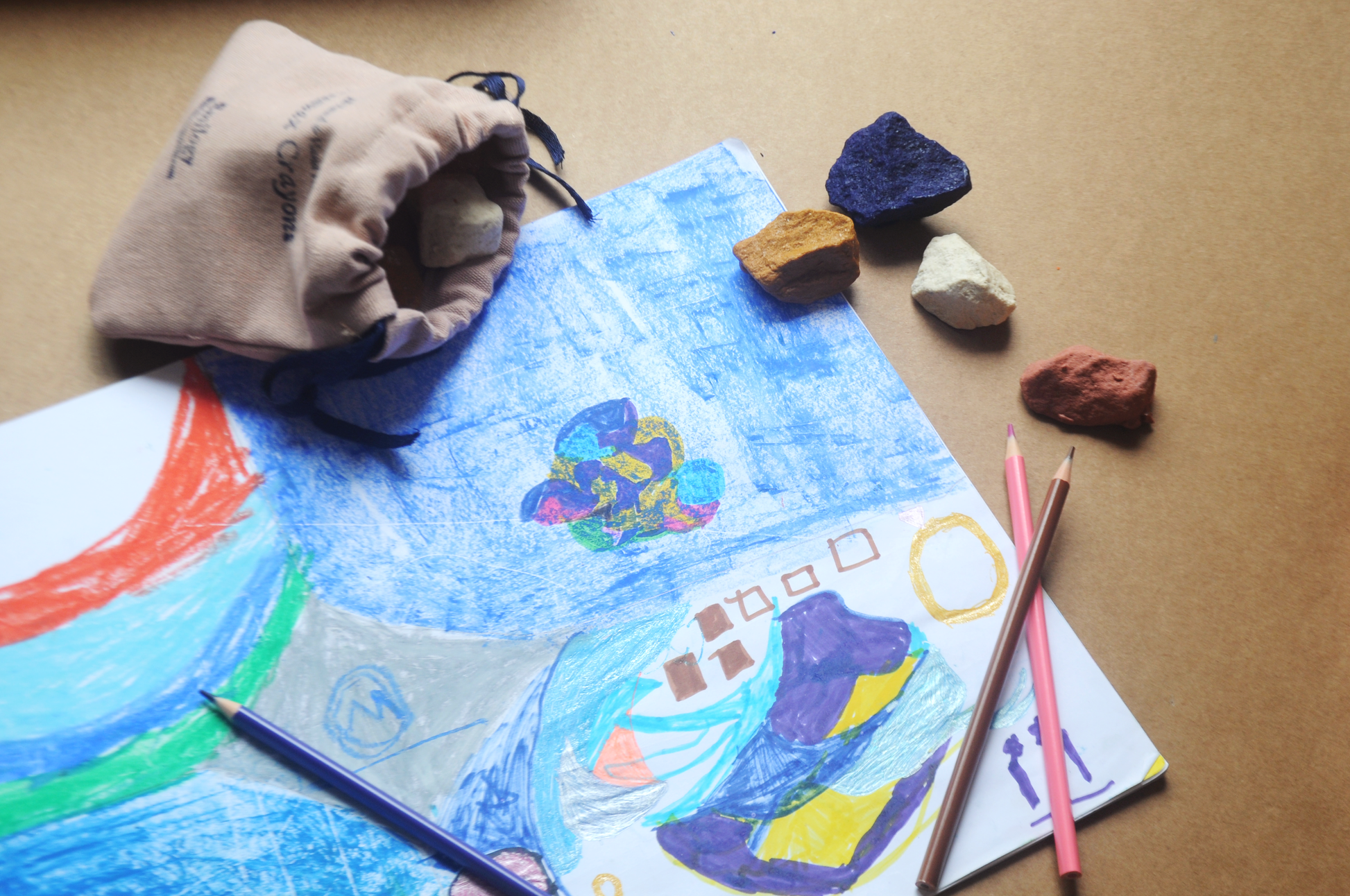 Ocean Rock Beeswax Crayons Set of 8 with Cotton Pouch