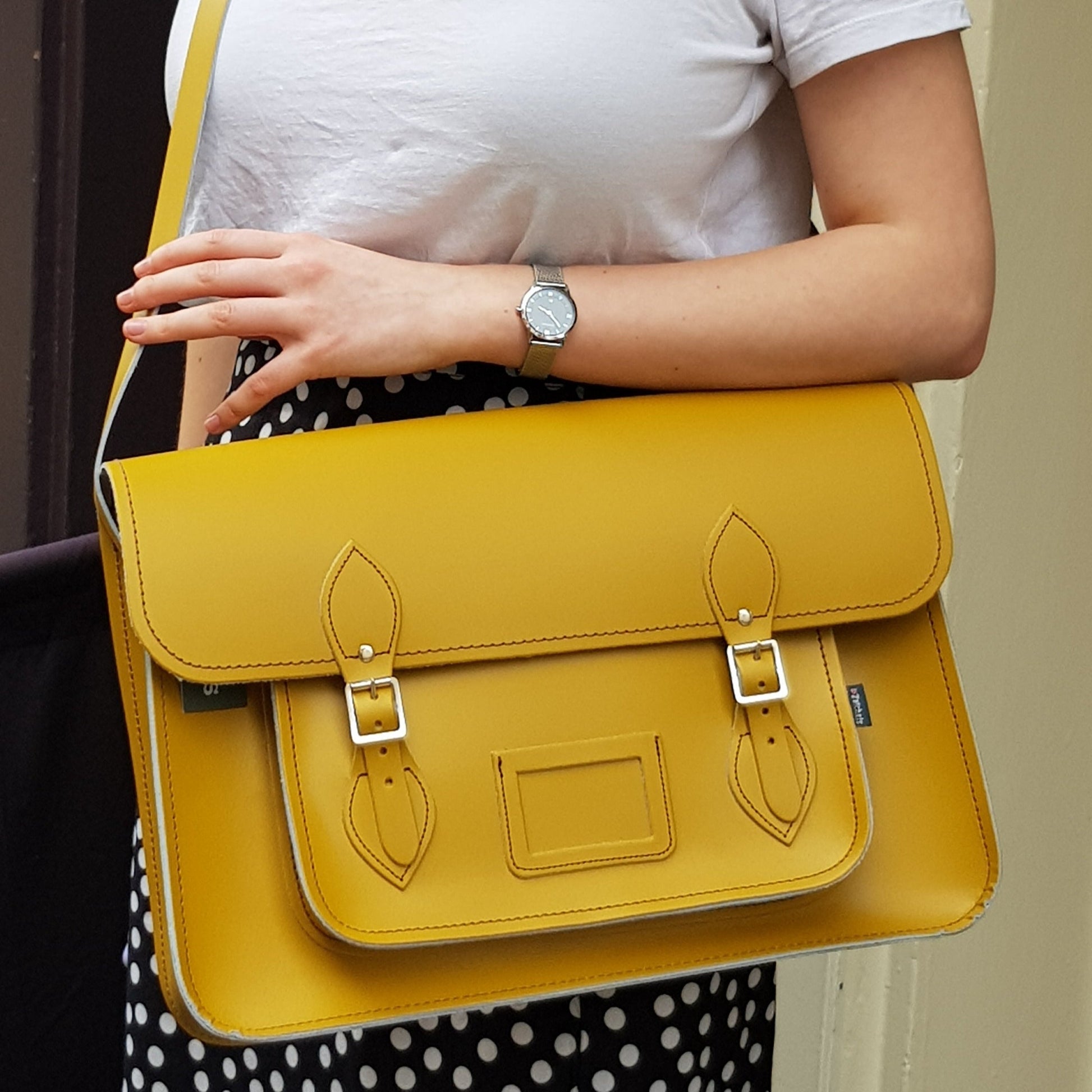 Handmade Leather Satchel in Yellow Ochre