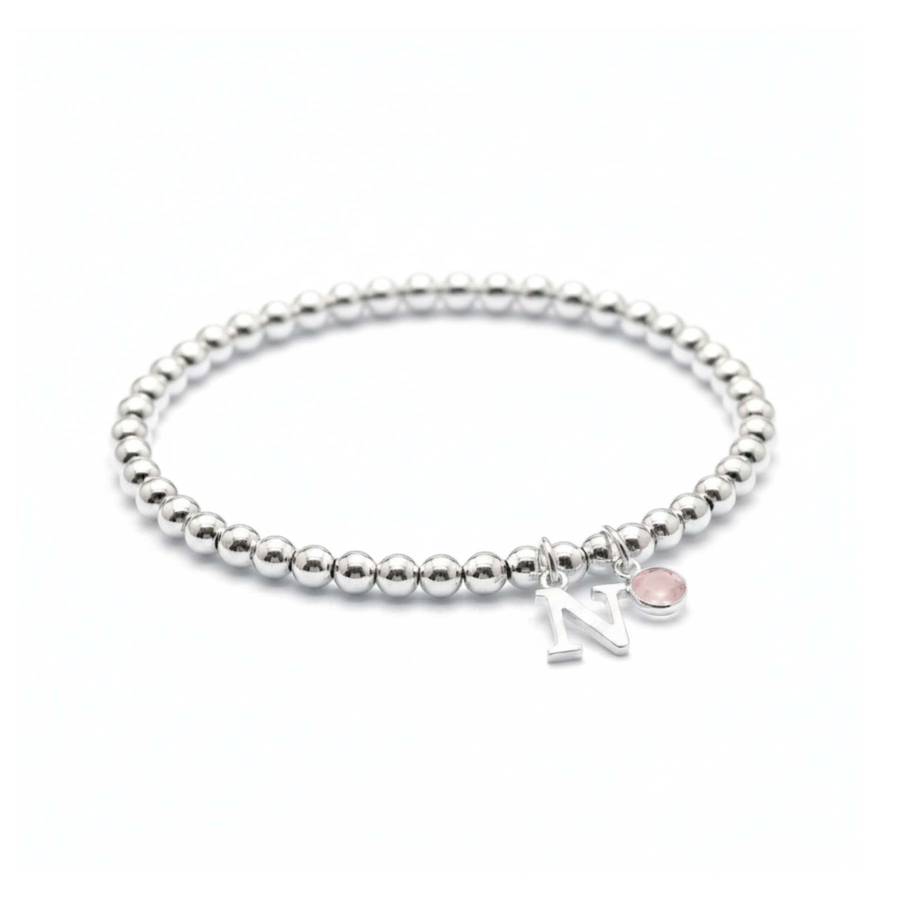Personalised Initial and October Birthstone Stretch Bracelet