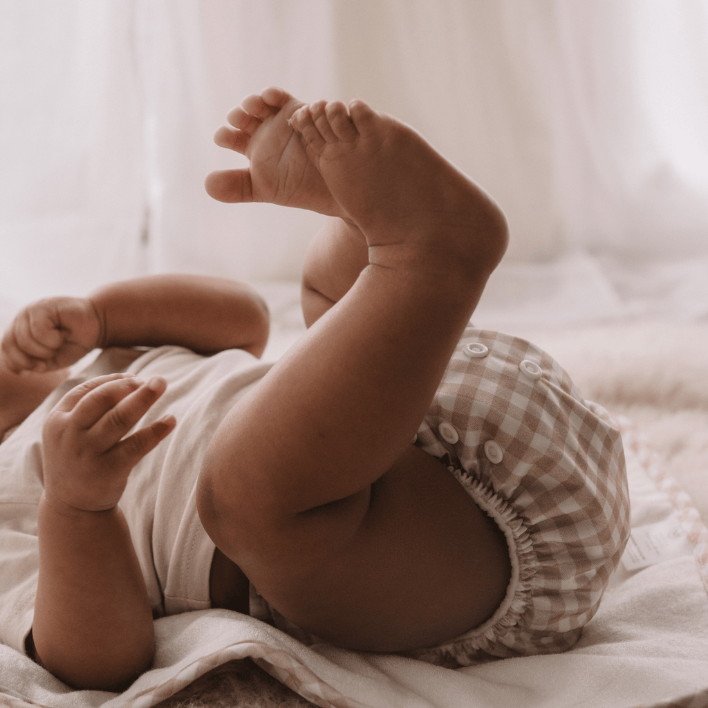 One Size Reusable Cloth Nappy in Gingham Taupe