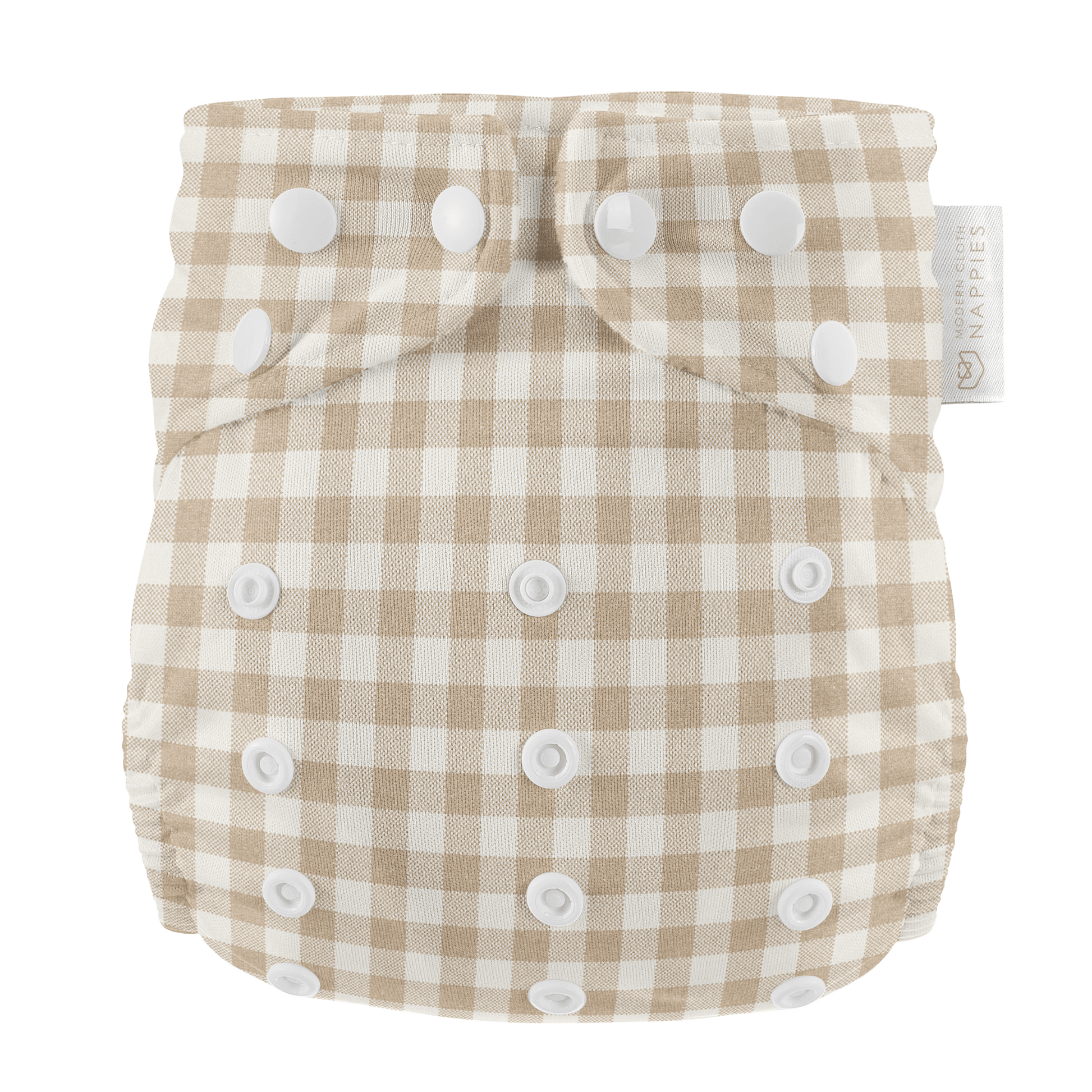 One Size Reusable Cloth Nappy in Gingham Taupe