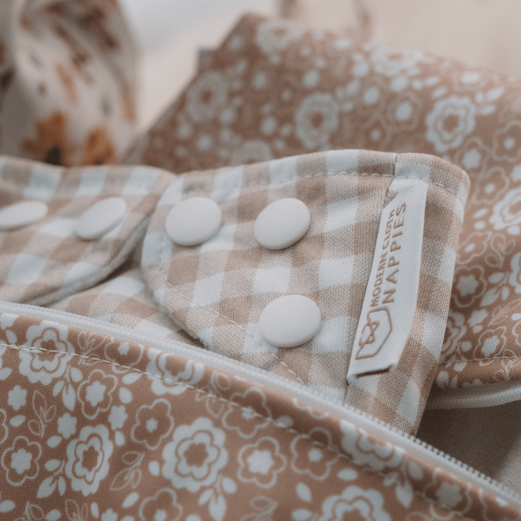 One Size Reusable Cloth Nappy in Gingham Taupe