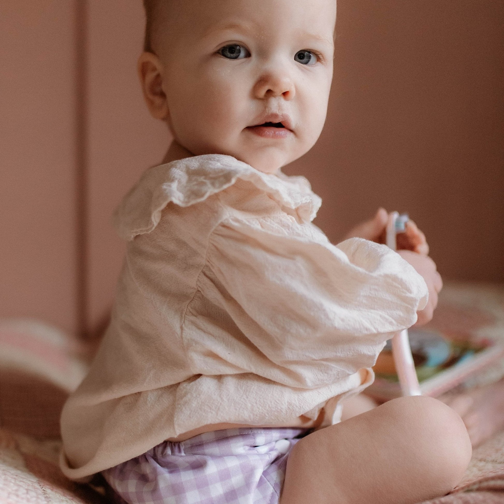 Lilac Gingham One Size Reusable Cloth Nappy