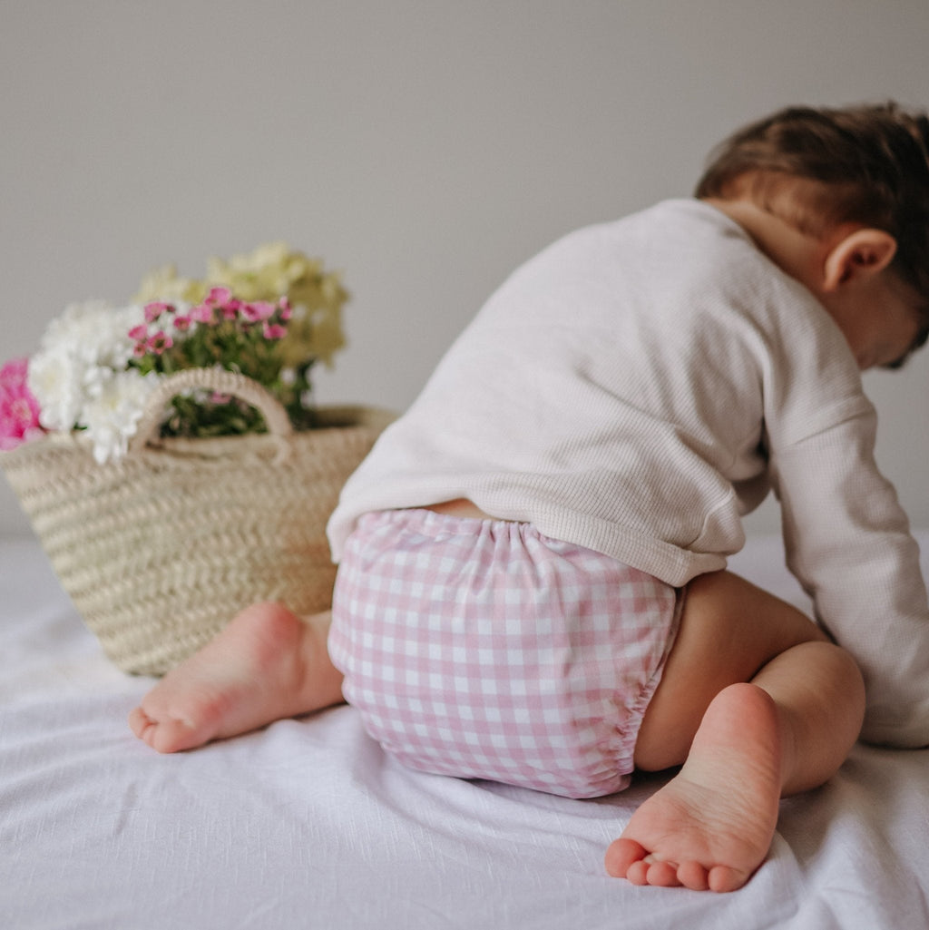 One Size Rose Gingham Reusable Cloth Nappy Baby to Potty