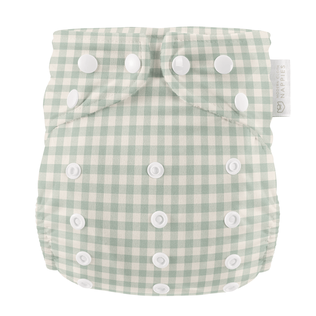 One Size Reusable Cloth Nappy in Sage Gingham