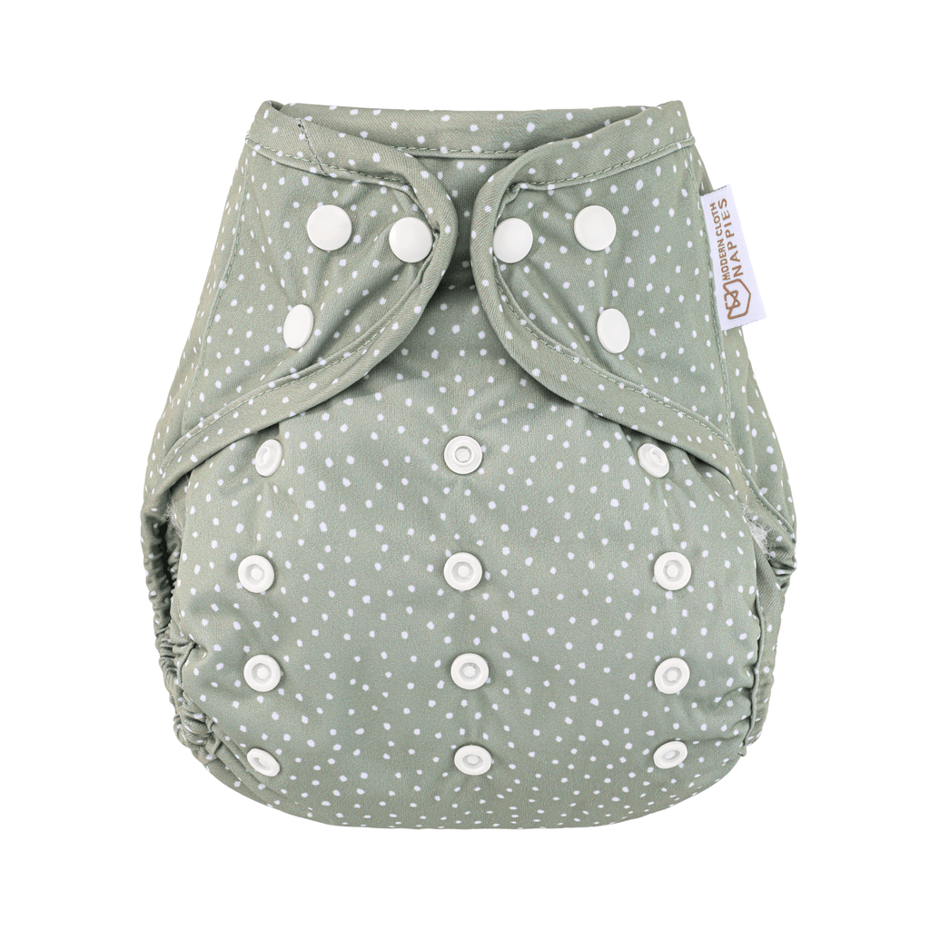 One Size Reusable Cloth Nappy Wrap in Sage Dottie