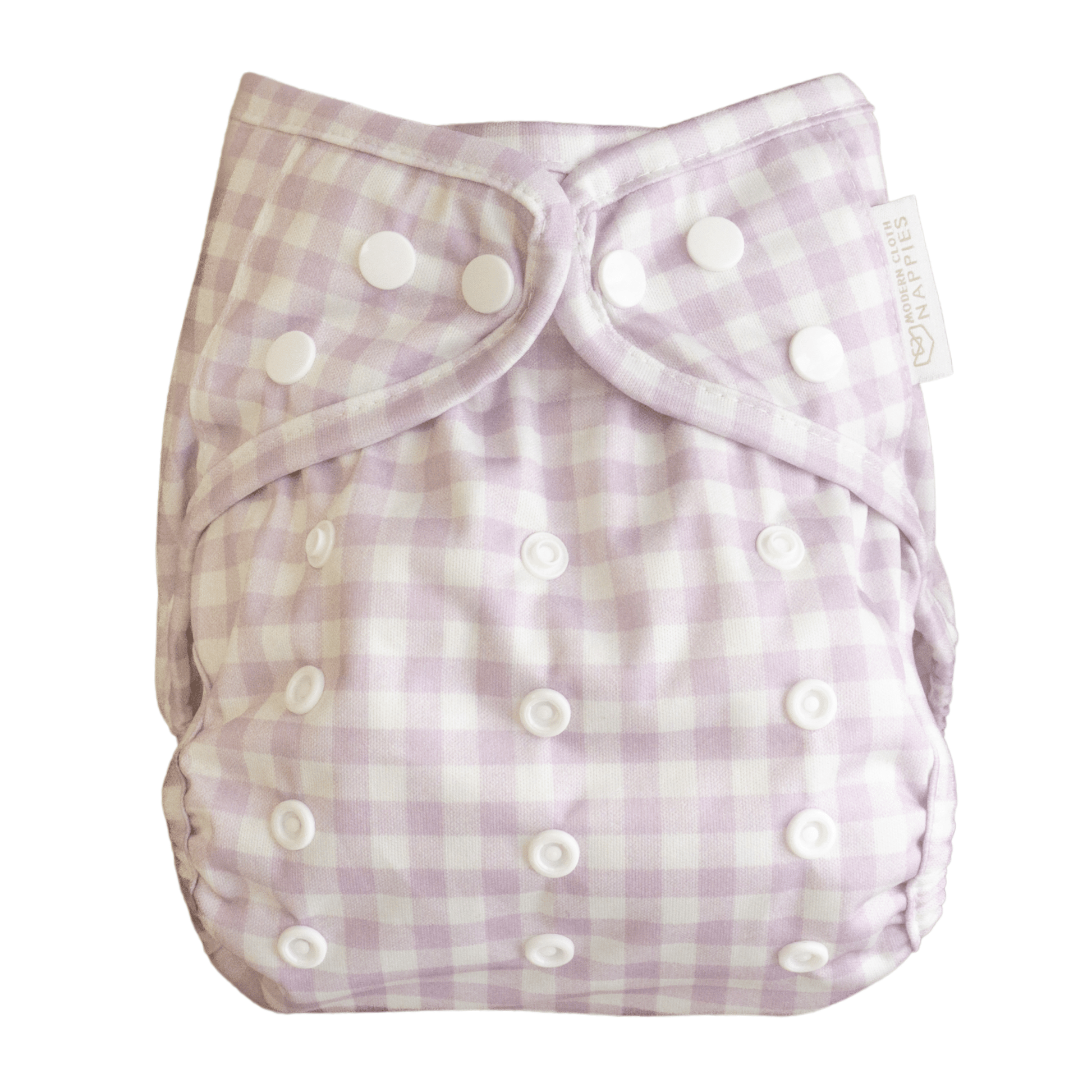 One Size Reusable Cloth Nappy Wrap in Lilac Gingham
