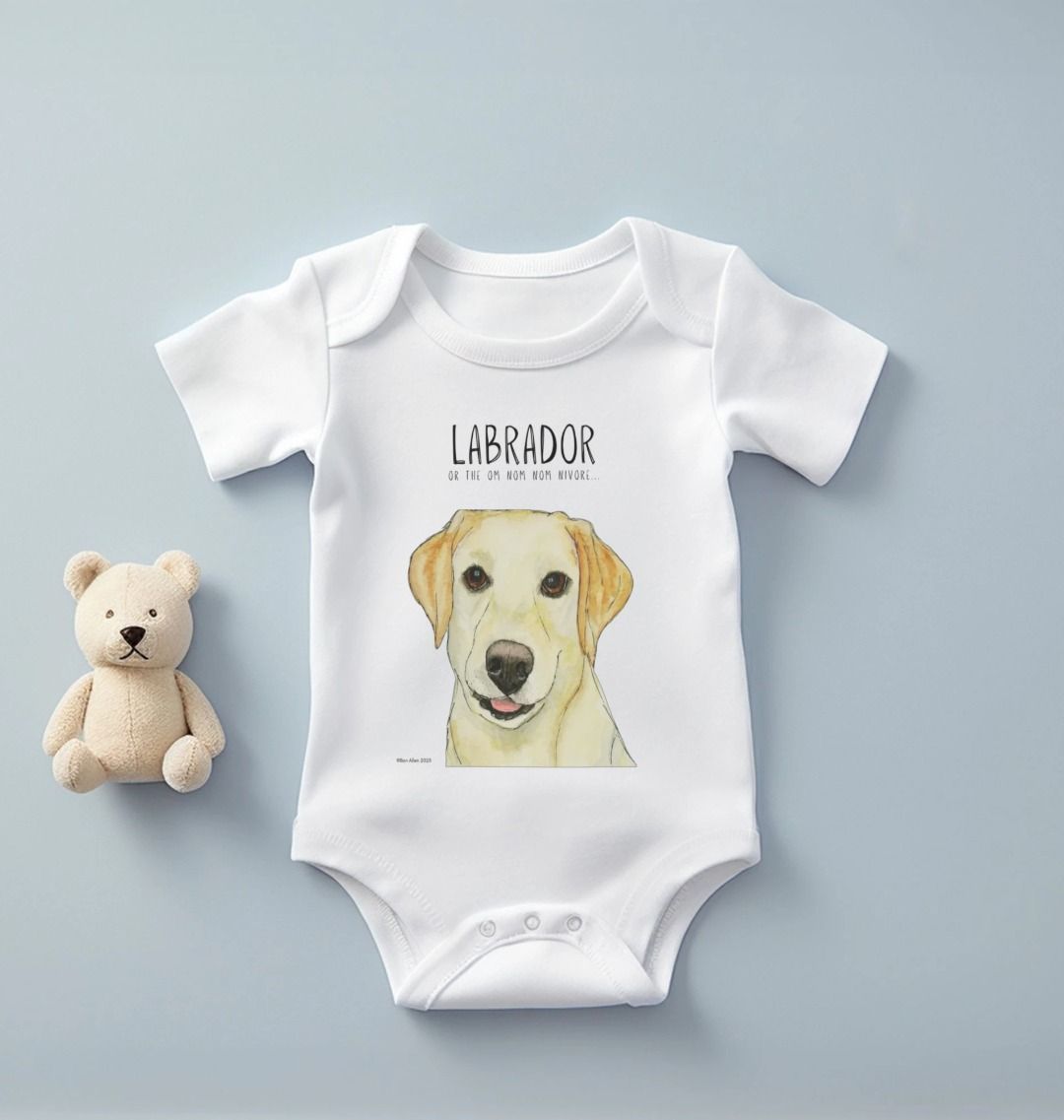 Yellow Labrador Baby Bodysuit Organic Cotton Snack Lover Design
