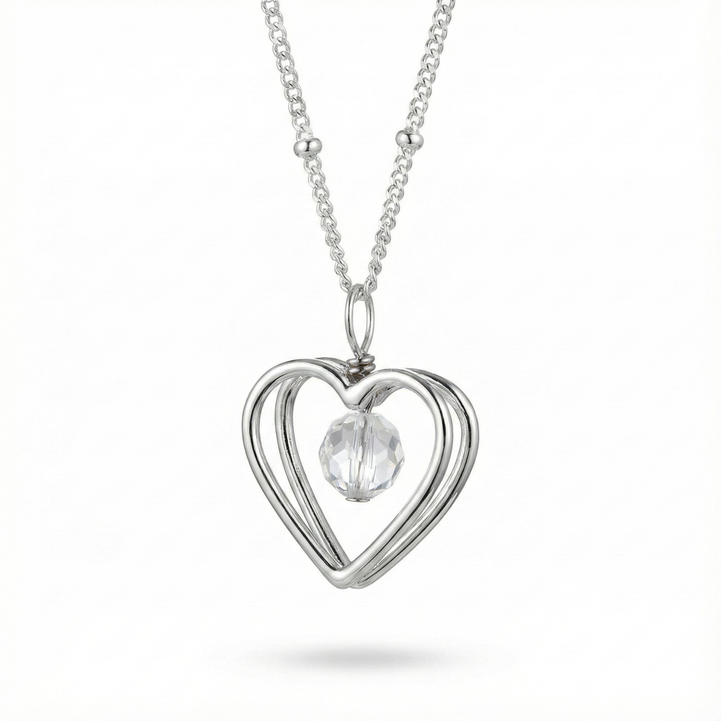 Crystal Heart Necklace in Sterling Silver