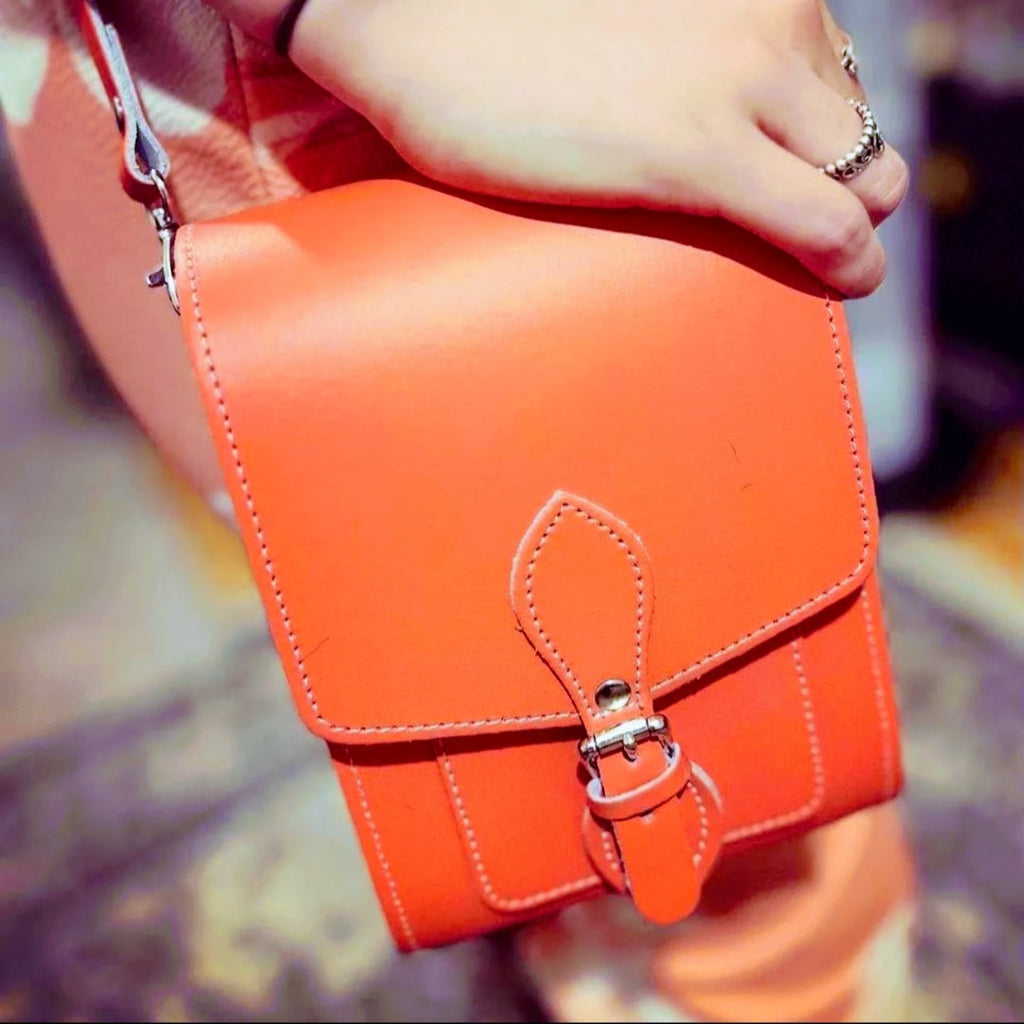 Handmade Leather Festival Phone Bag Orange