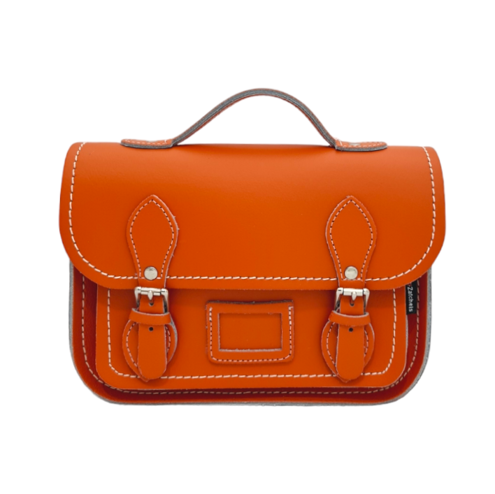 Orange Leather Midi Satchel