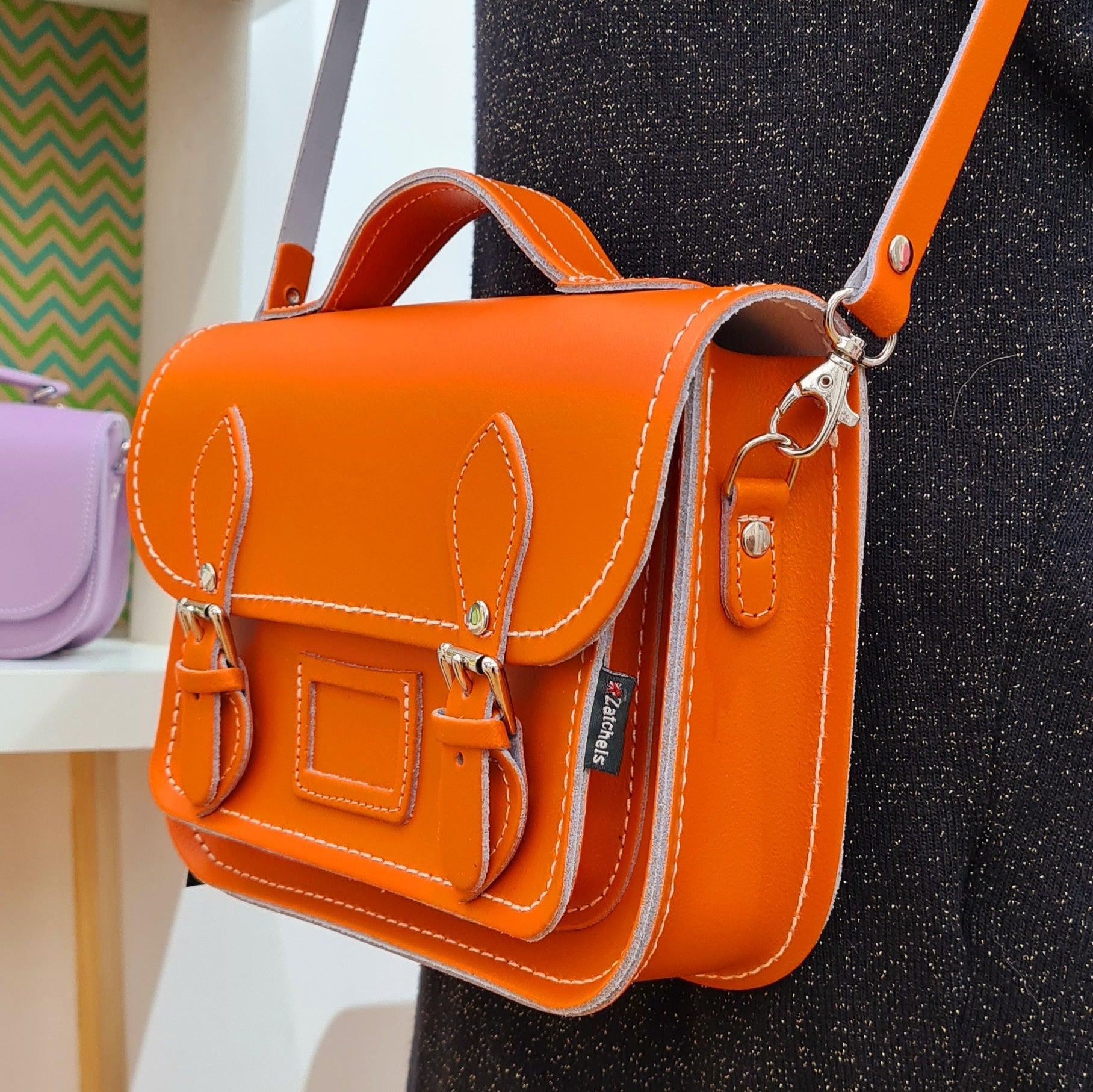 Orange Leather Midi Satchel