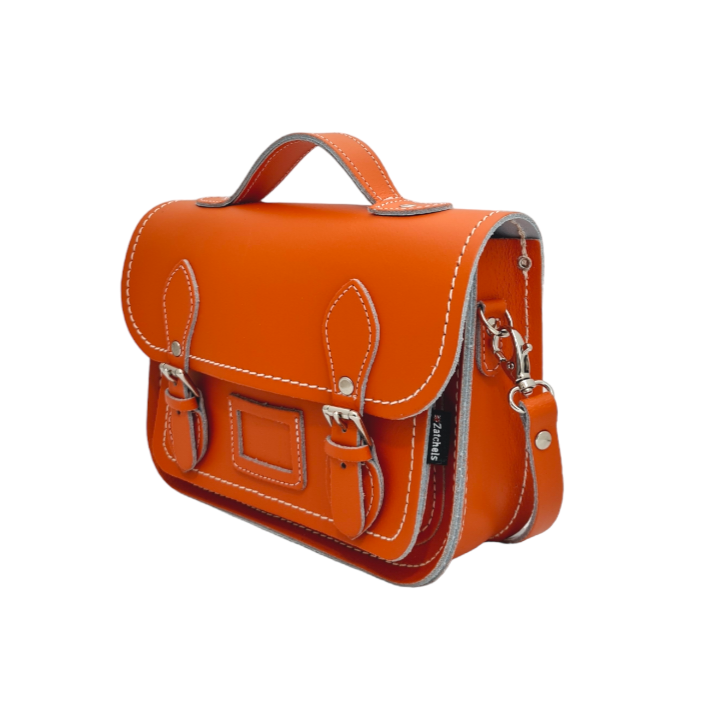 Orange Leather Midi Satchel