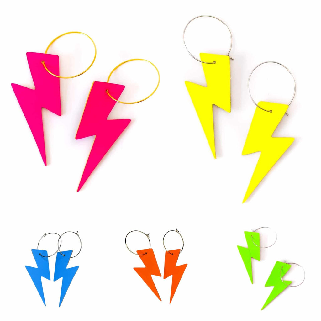 Orange Neon Cork Lightning Earrings