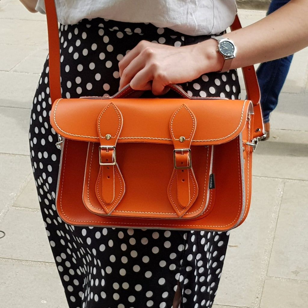 Handmade Leather Satchel in Orange