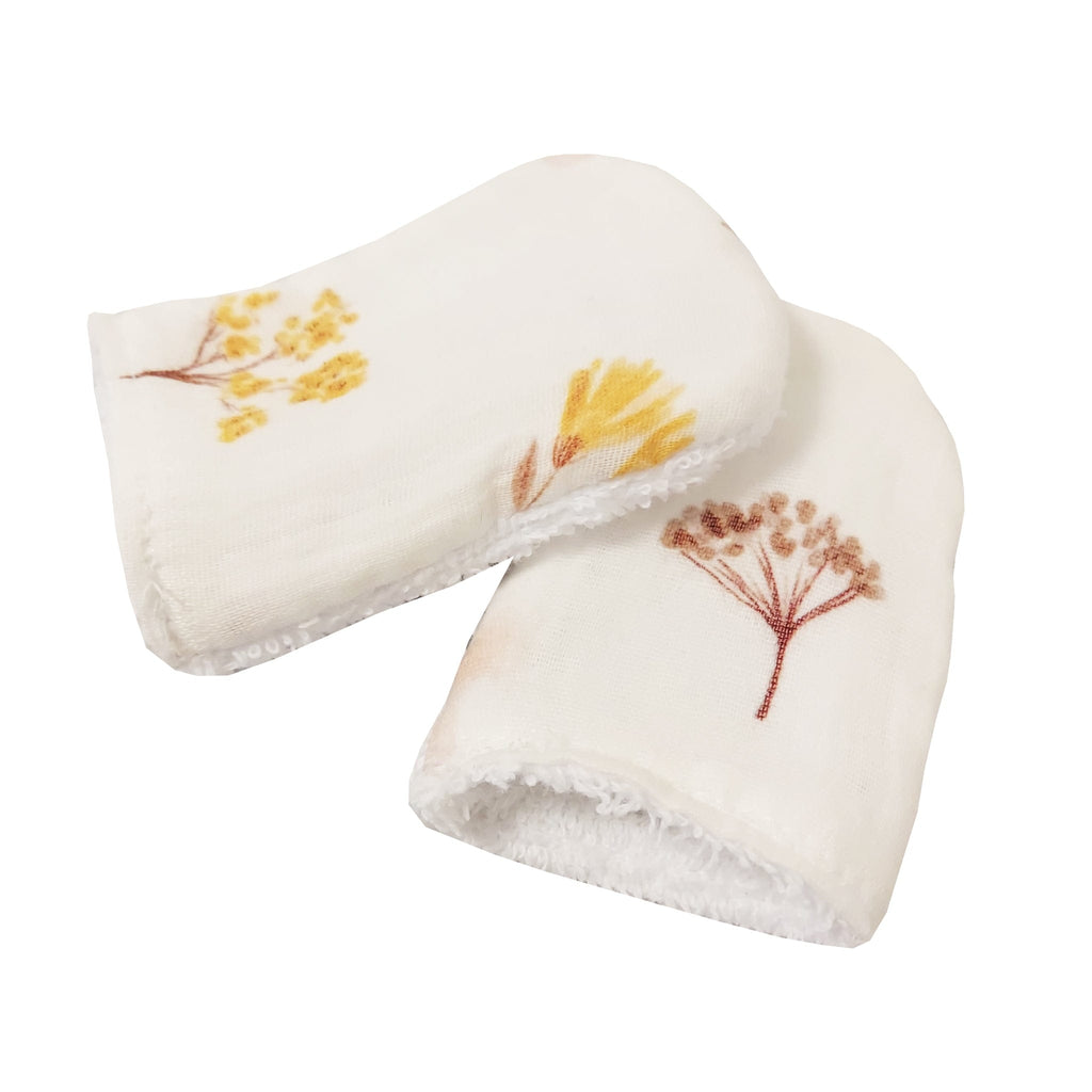 Organic Baby Bath Mittens with Dandelion Print