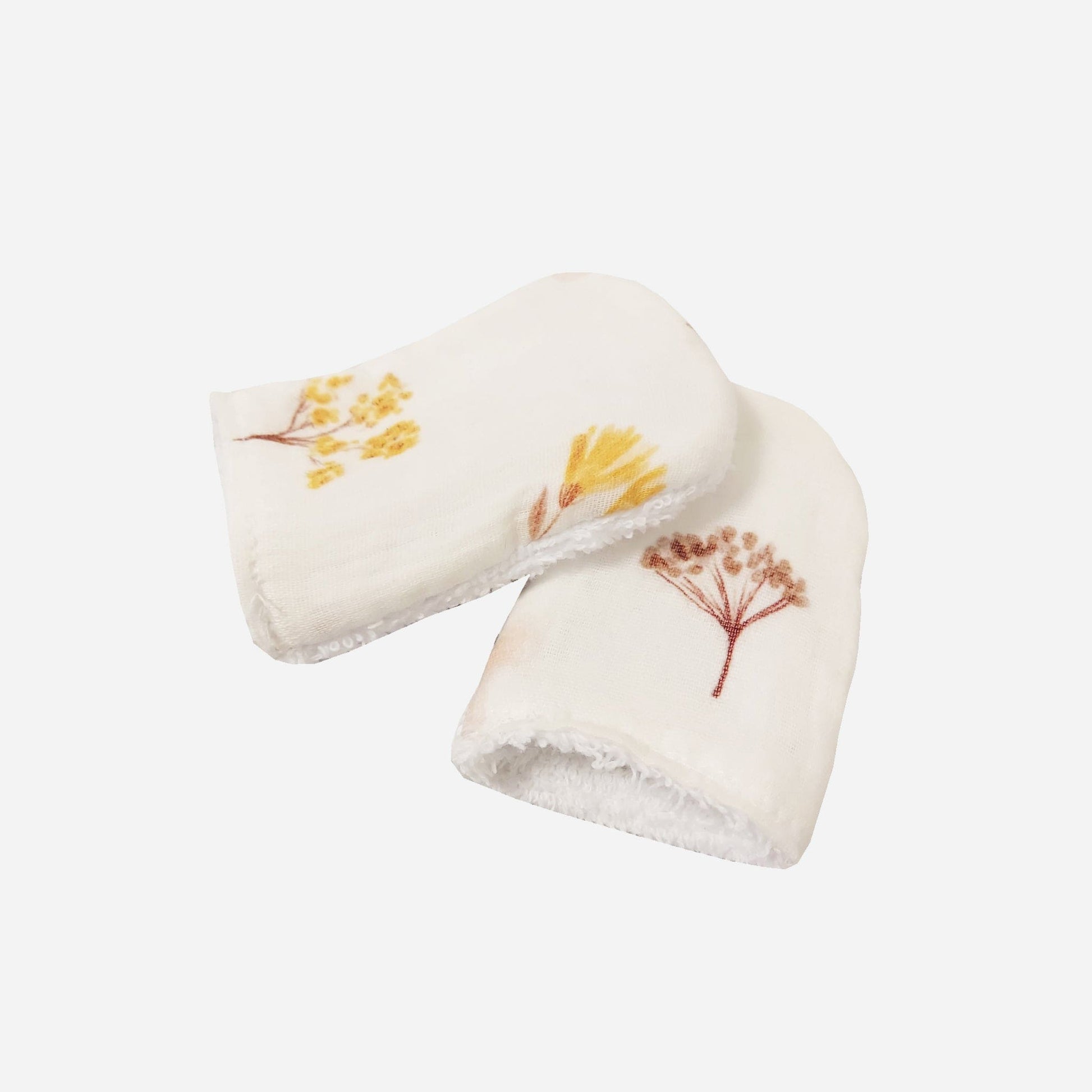 Organic Baby Bath Mittens with Dandelion Print