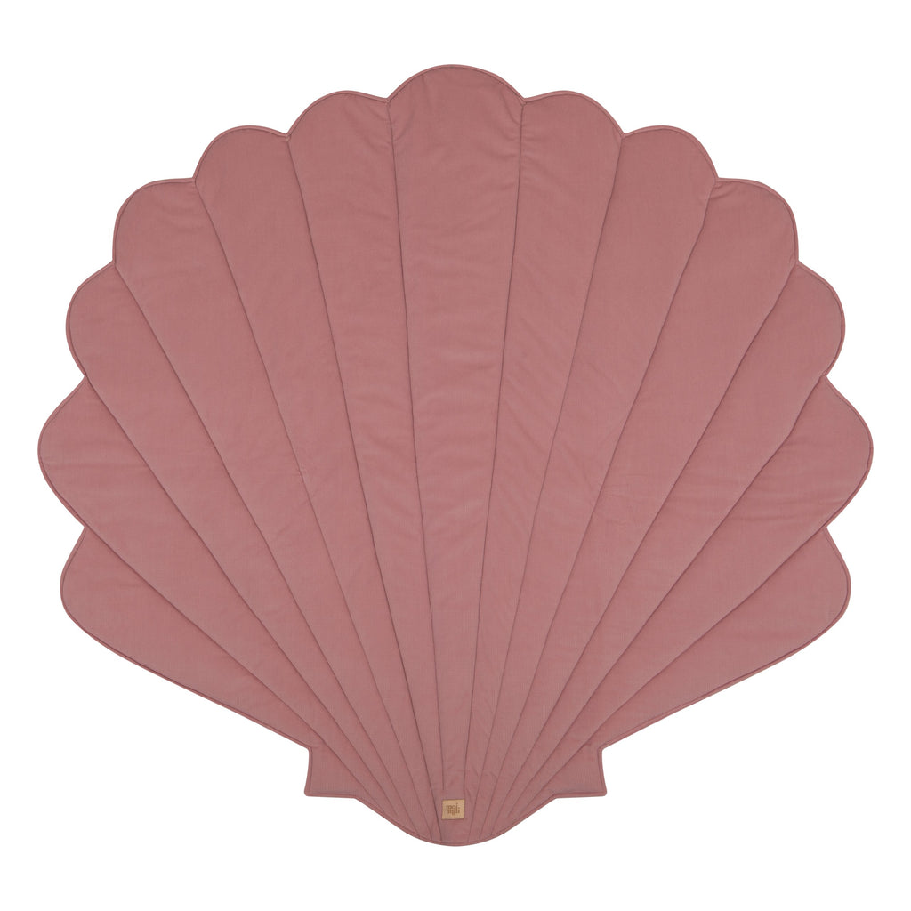 powder pink ginkgo leaf playmat laid flat on grass, showcasing its soft cotton-velvet texture and practical 3cm thickness