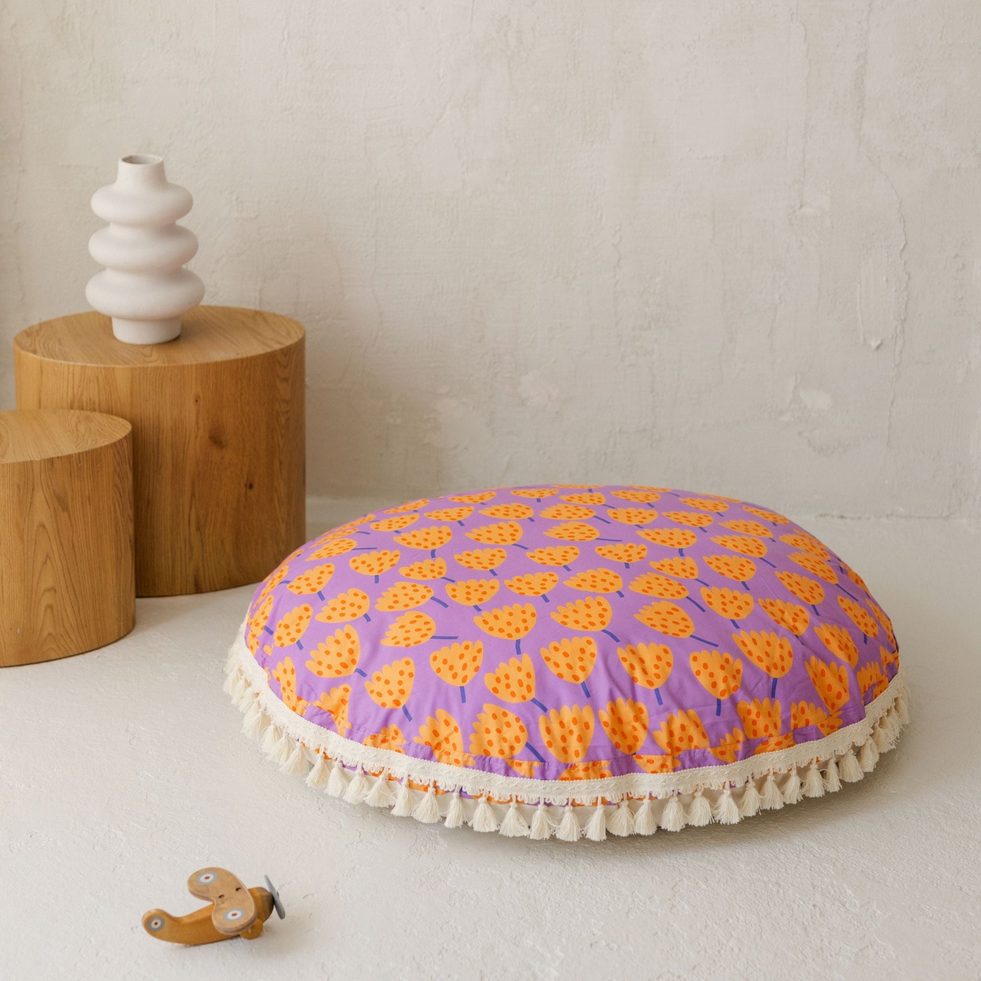 Large Kids Floor Cushion in Vibrant Tulip Pattern