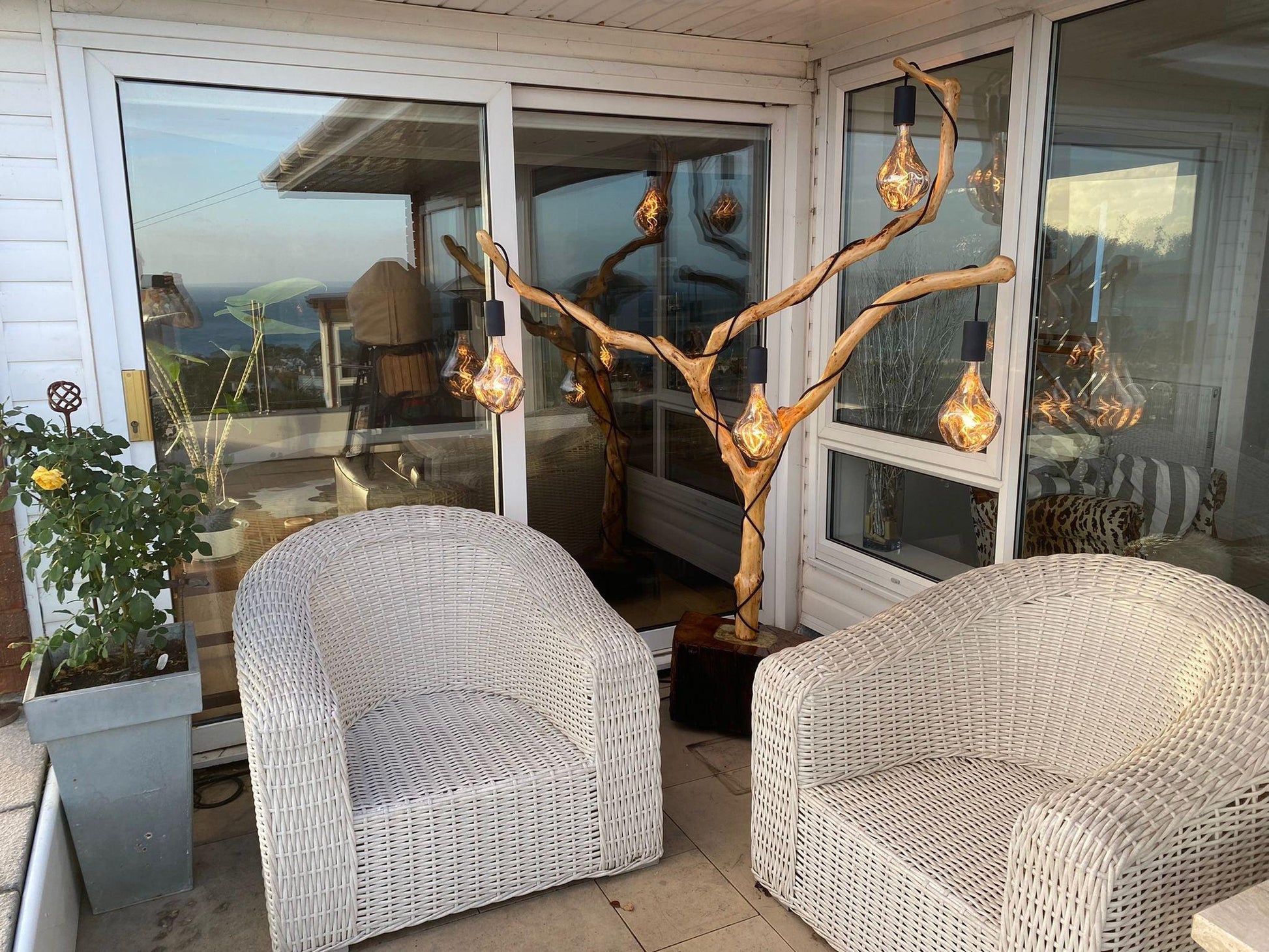 Bespoke Outdoor Tree Floor Lamp with Reclaimed Wood Base