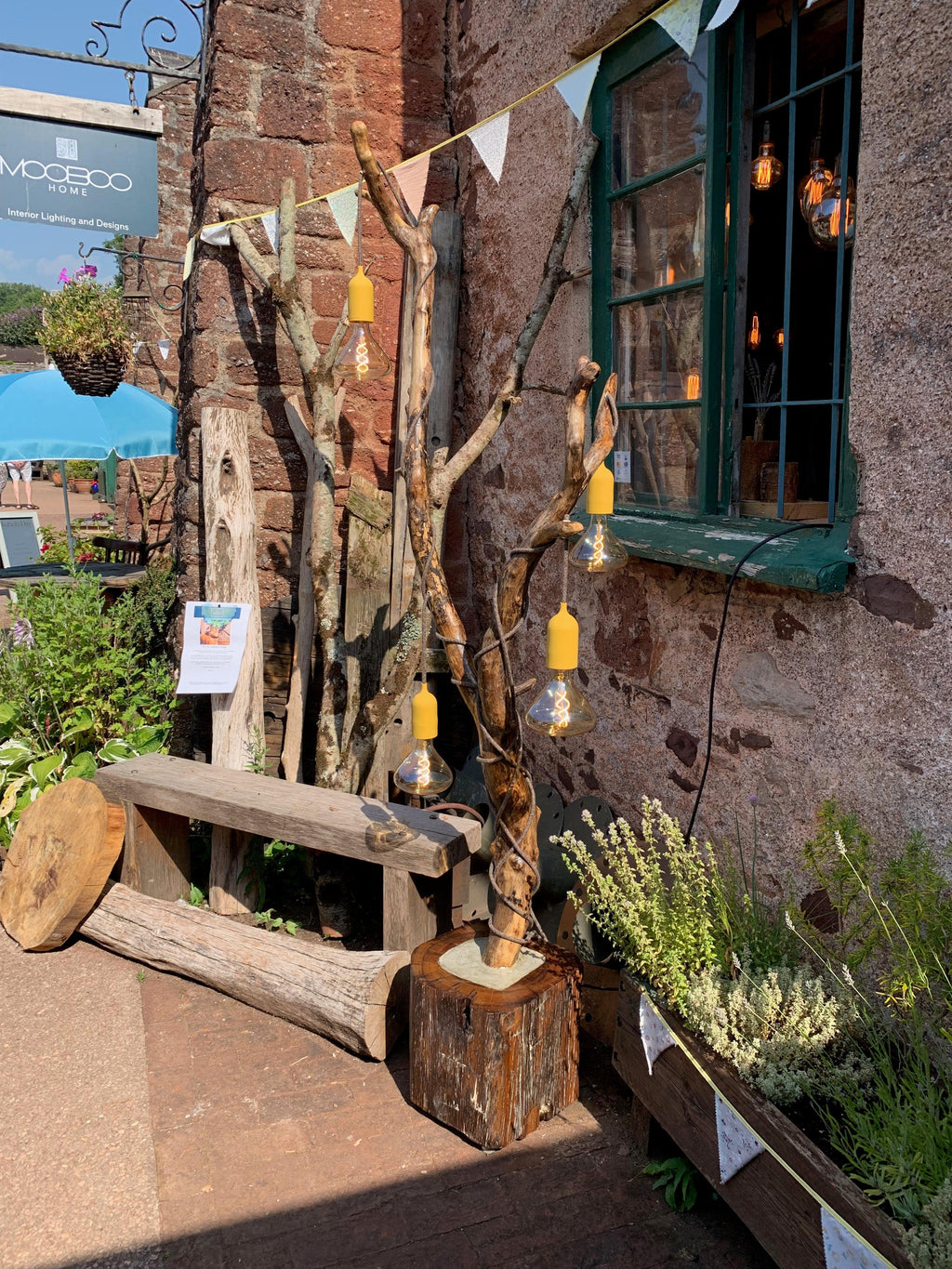 Bespoke Outdoor Tree Floor Lamp with Reclaimed Wood Base