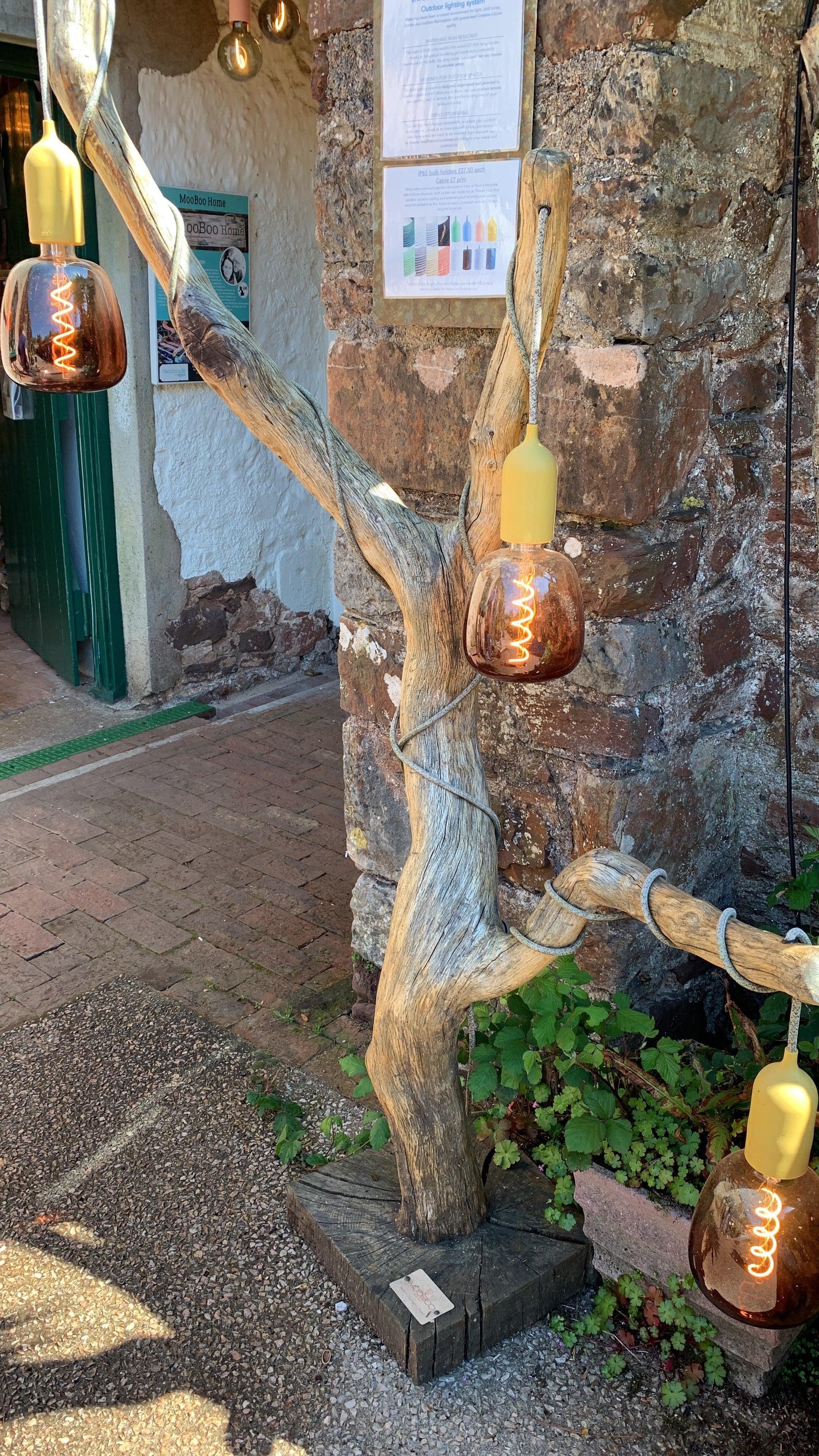 Bespoke Outdoor Tree Floor Lamp with Reclaimed Wood Base