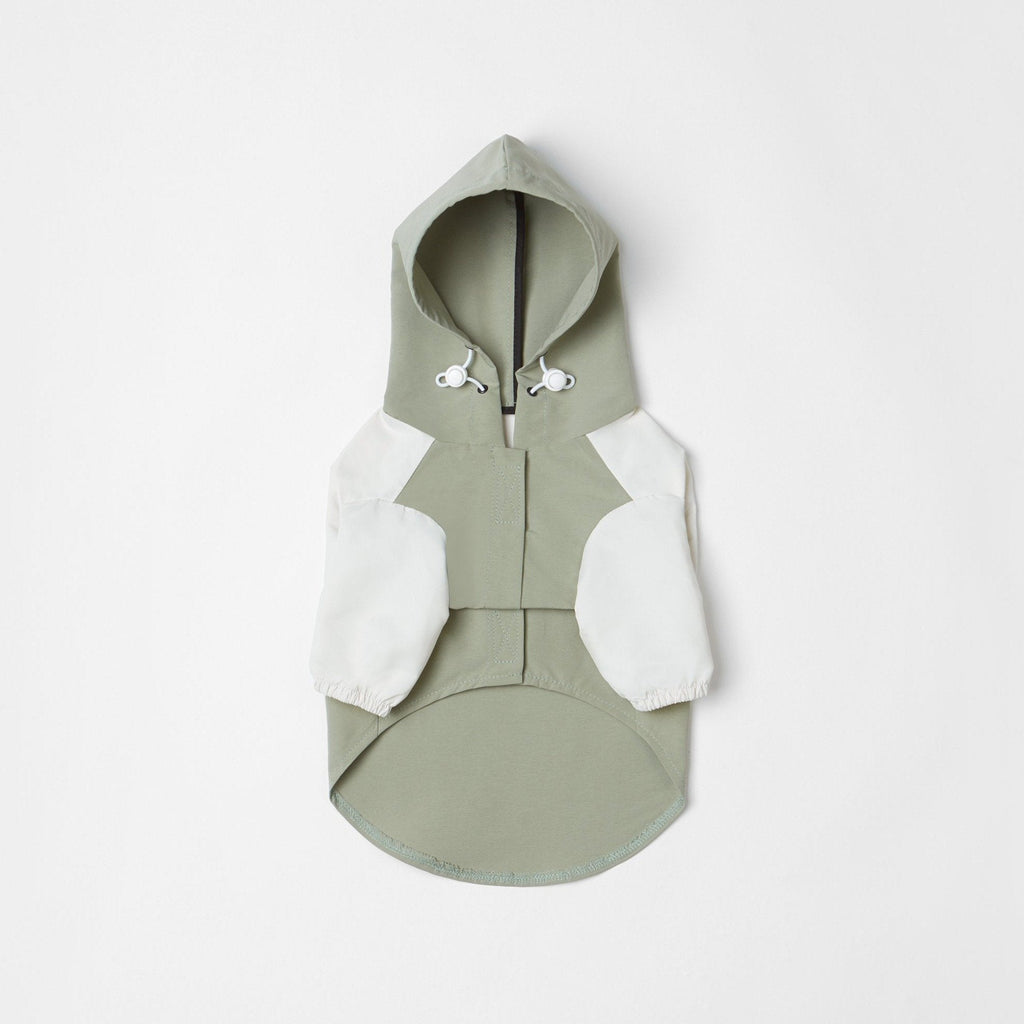 Thin Coat Water Resistant Green and White with Hoodie