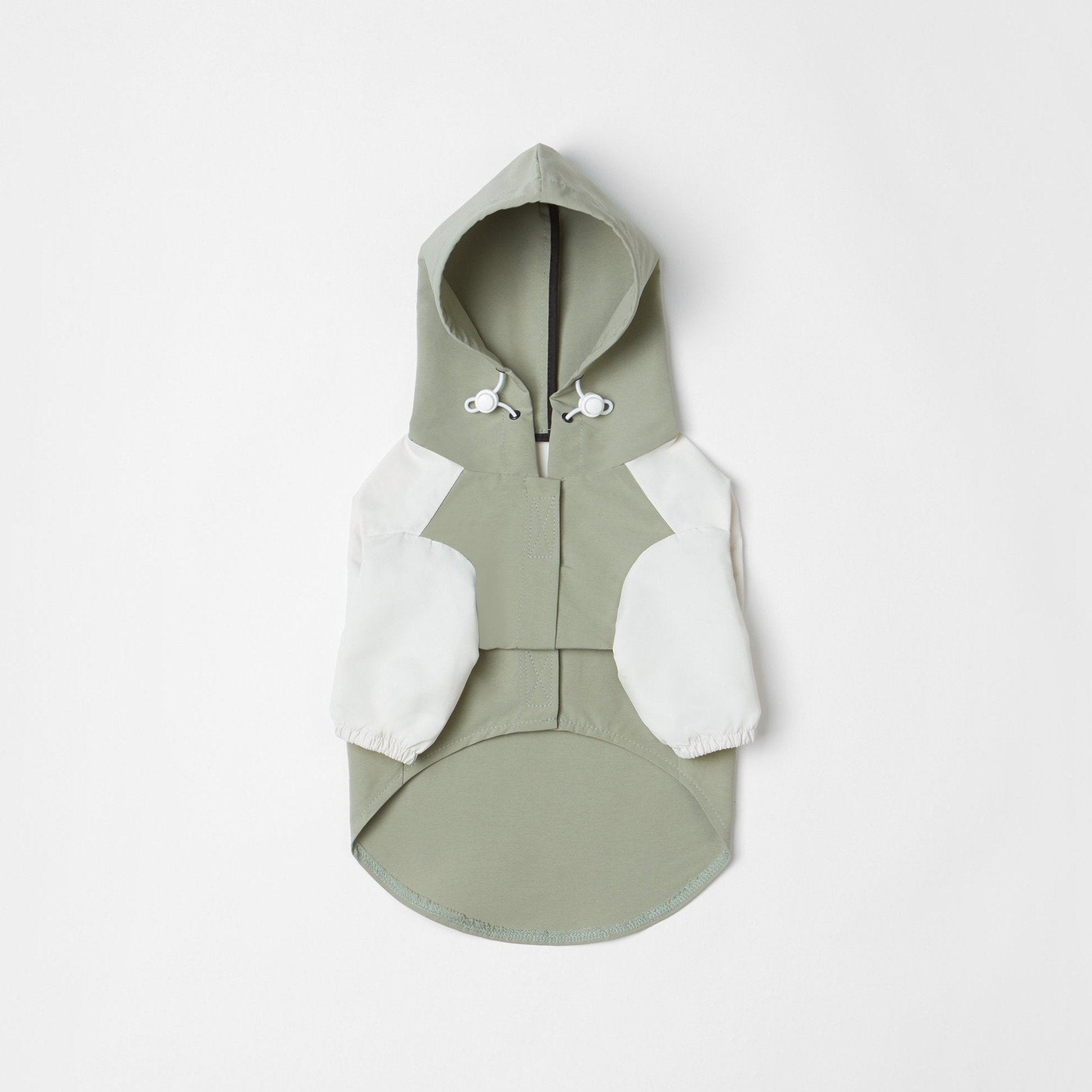 Thin Coat Water Resistant Green and White with Hoodie