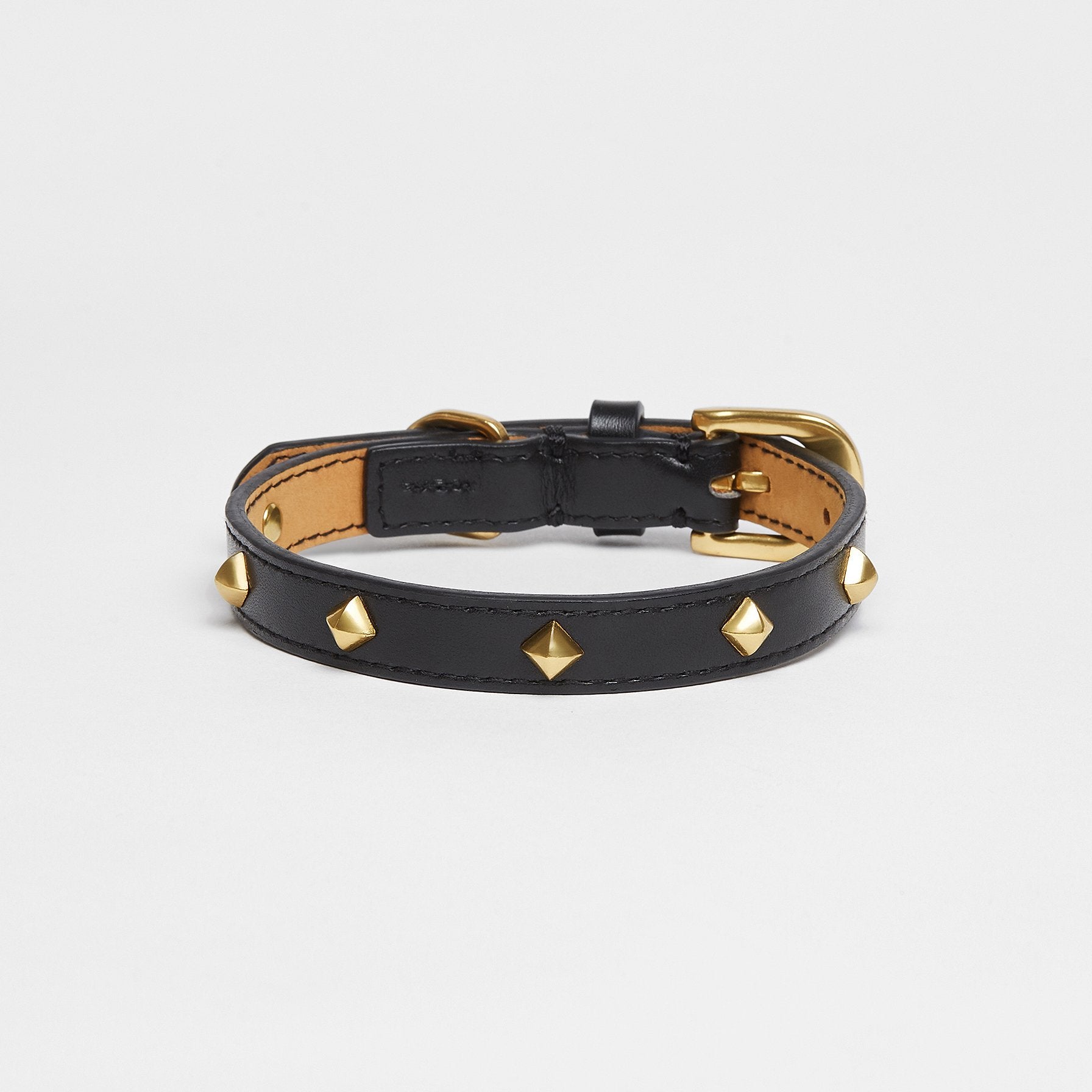 Black Leather Collar with Golden Rivets