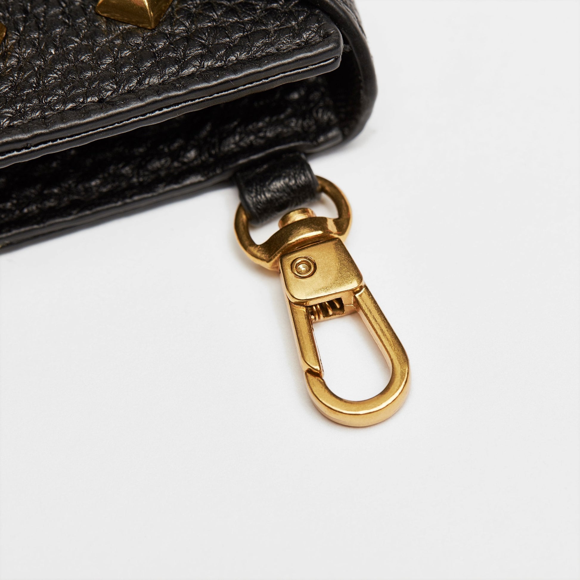 Golden Rivet Leather Pocket in Black