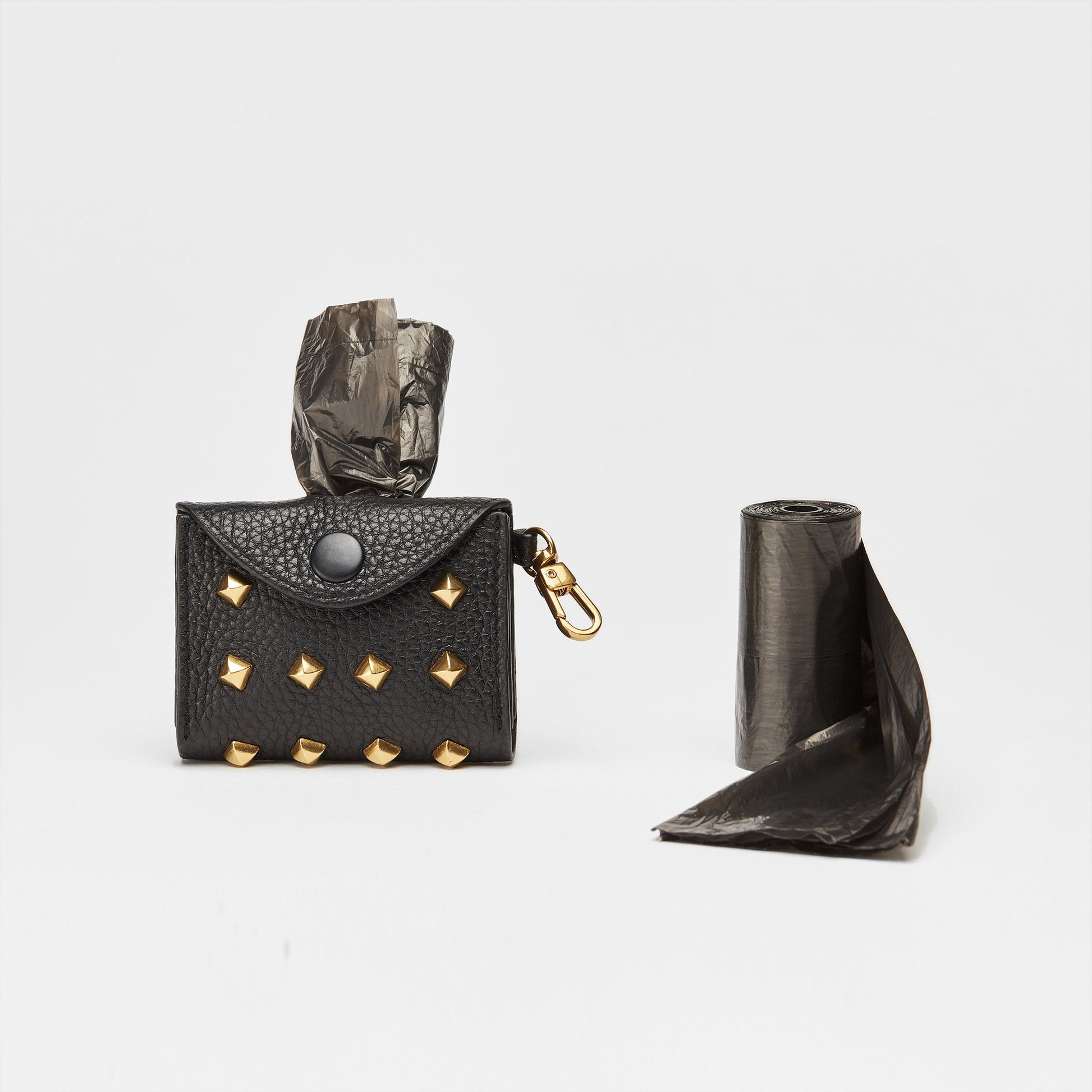 Golden Rivet Leather Pocket in Black