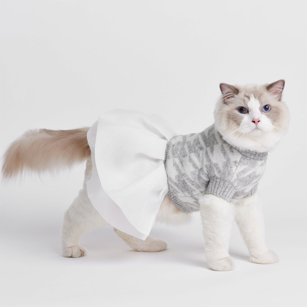 Houndstooth Jumper with Skirt in Grey