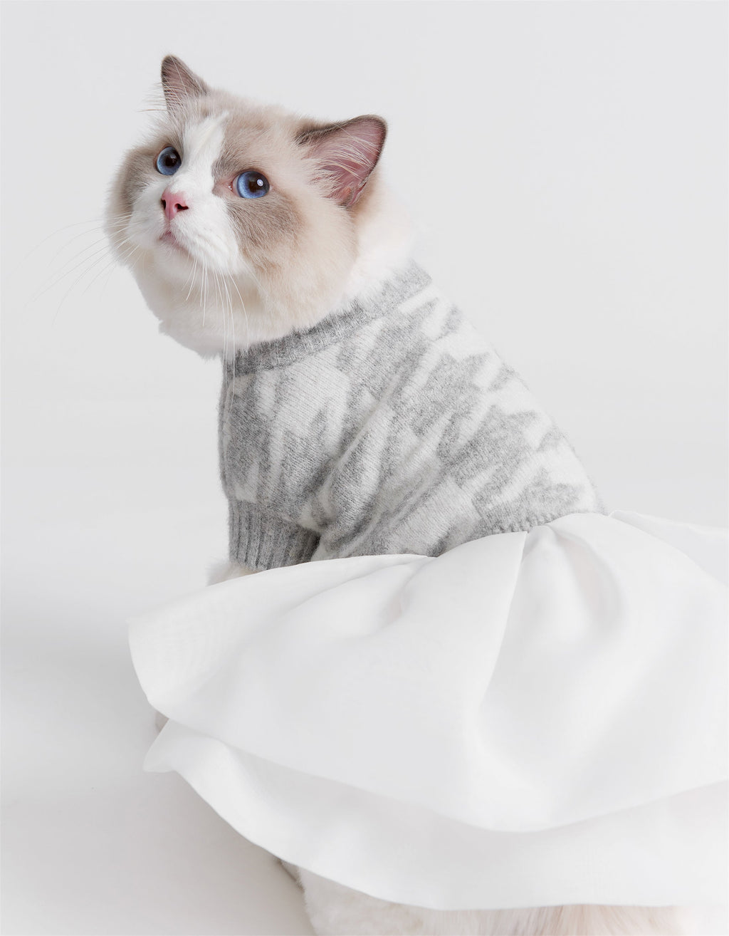 Houndstooth Jumper with Skirt in Grey