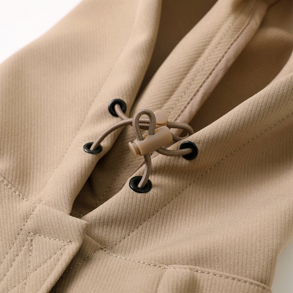 Khaki Ribbon Thin Coat with Harness Loop