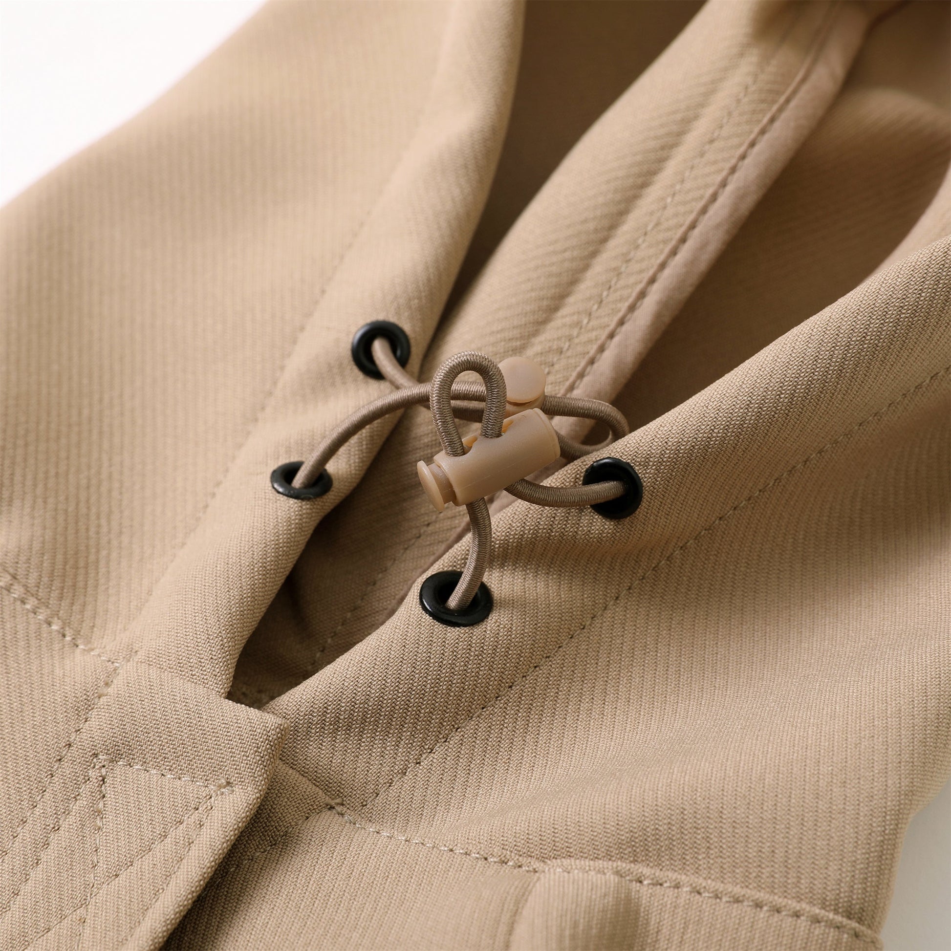 Khaki Ribbon Thin Coat with Harness Loop