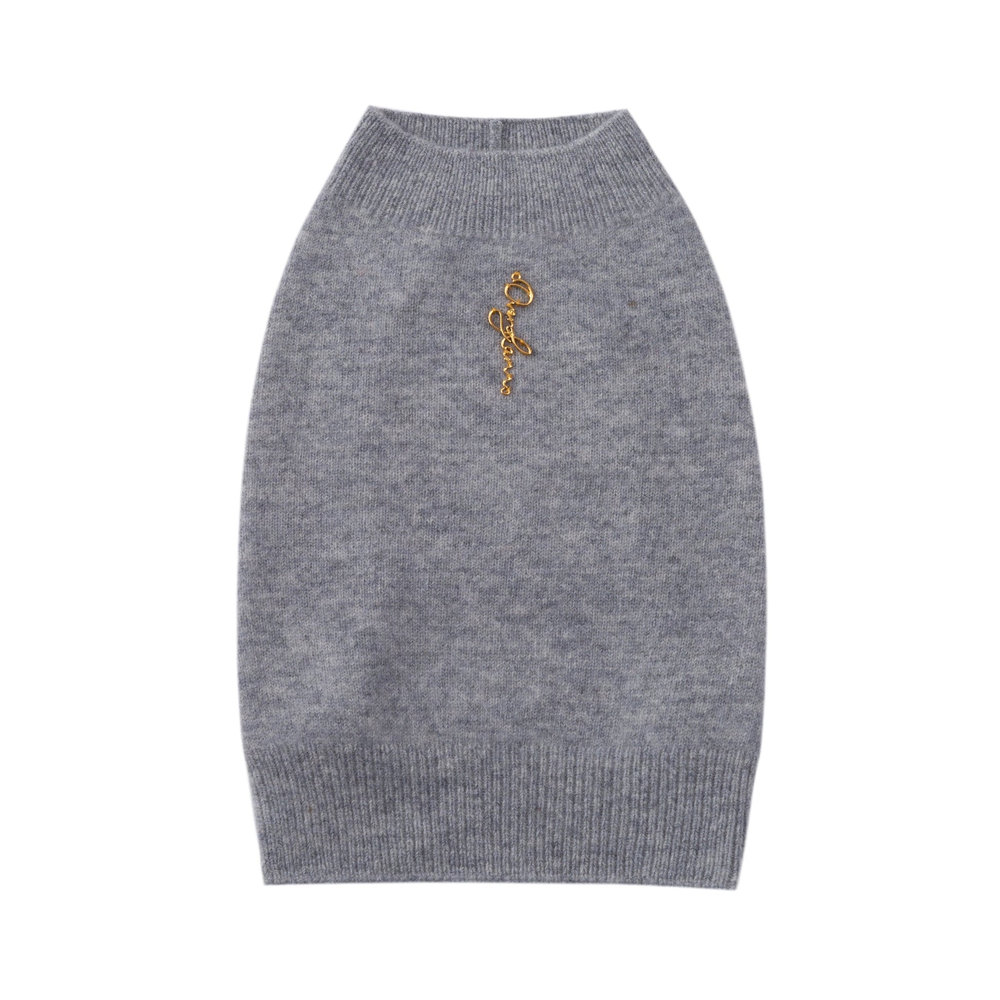 Sleeveless Wool Jumper with Golden Metal Logo