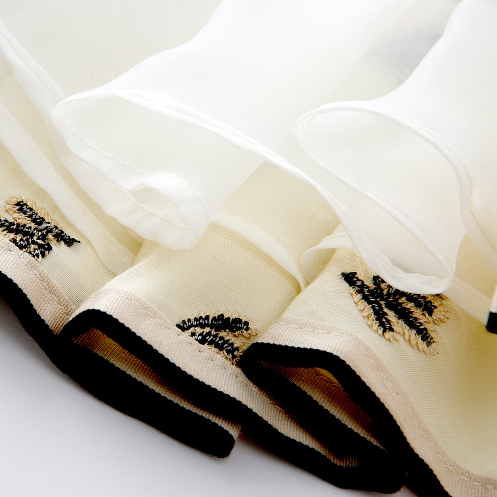 Cream Pleated Dress with Black Embroidery