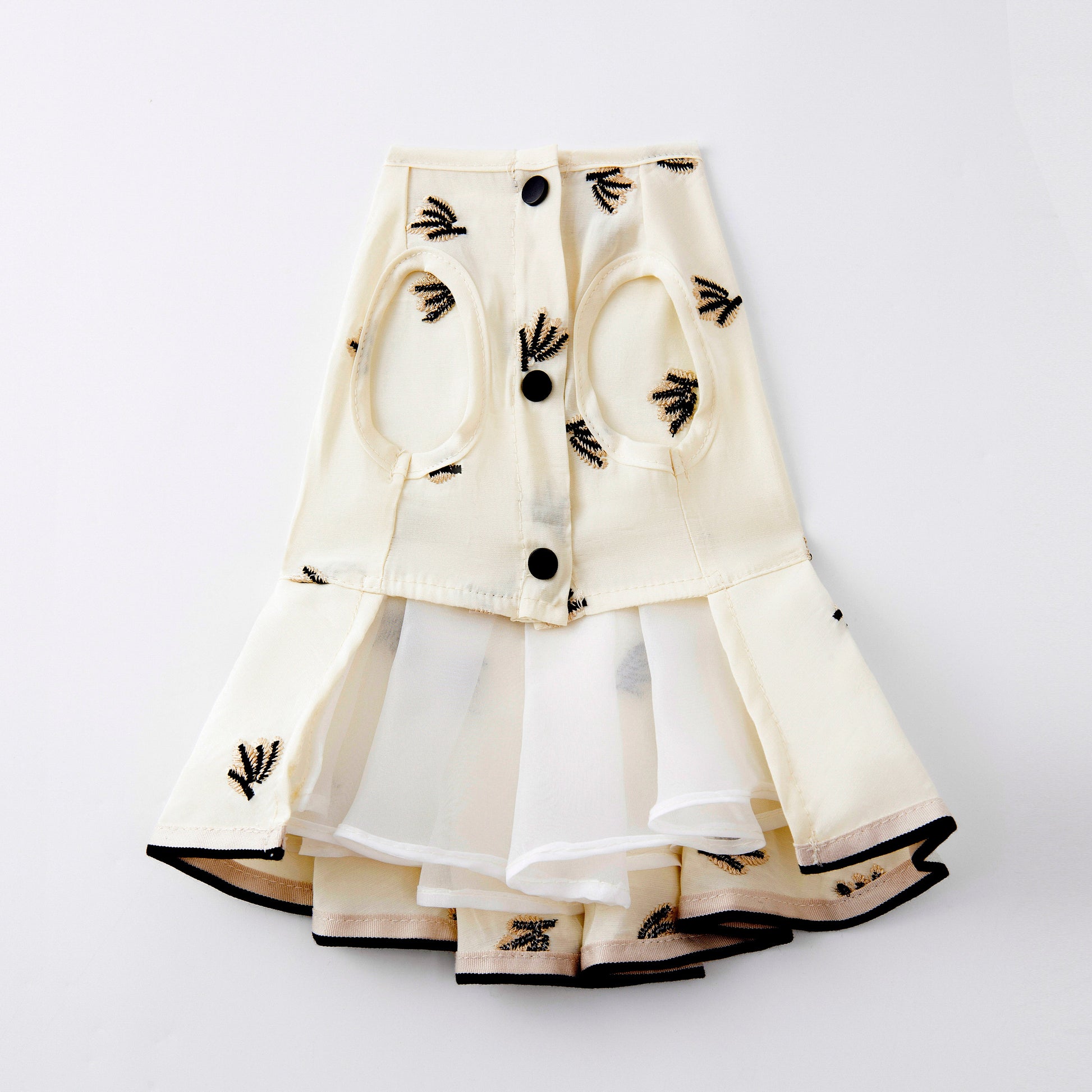 Cream Pleated Dress with Black Embroidery