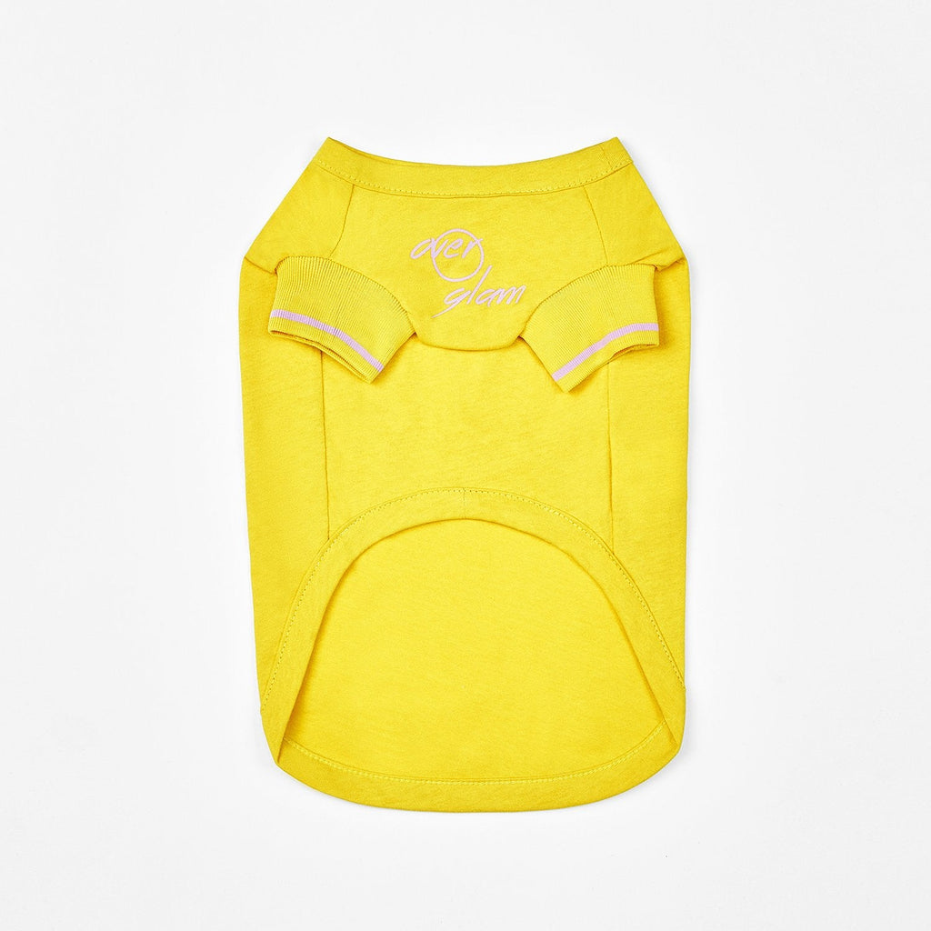 Yellow T-Shirt with Overglam Sign and Pink Striped Sleeves