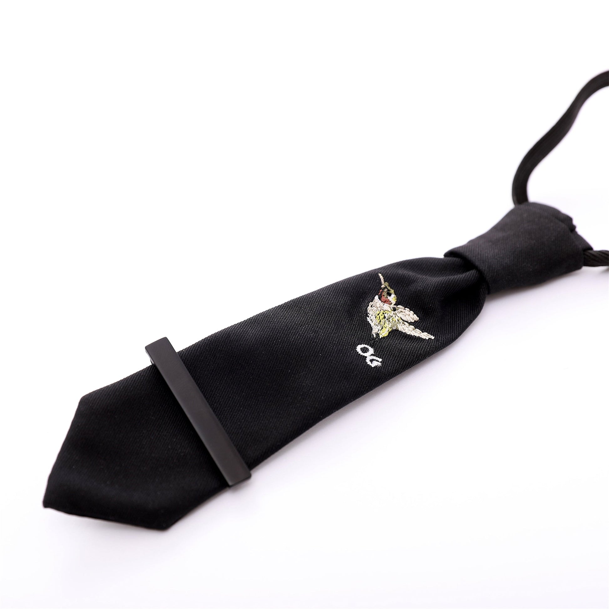 Necktie with Embroidered Bird and OG Initials
