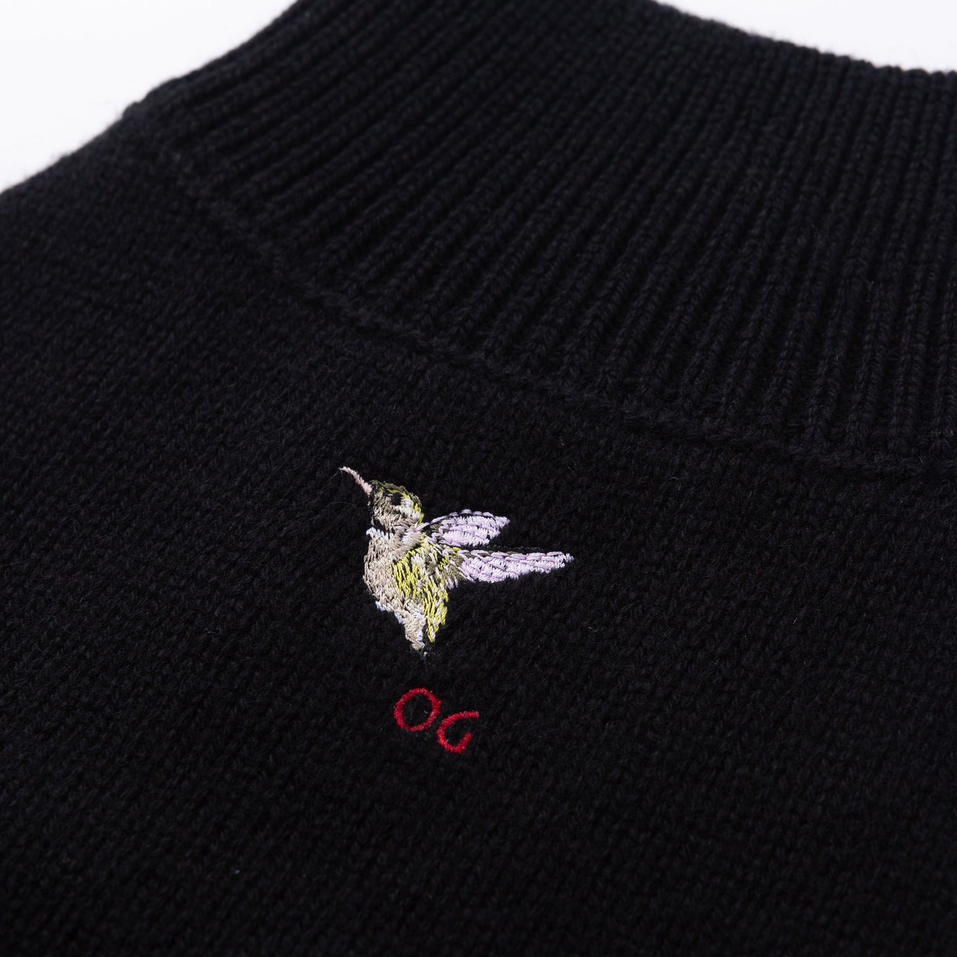 Turtleneck Long Sleeve Jumper with Embroidered Bird